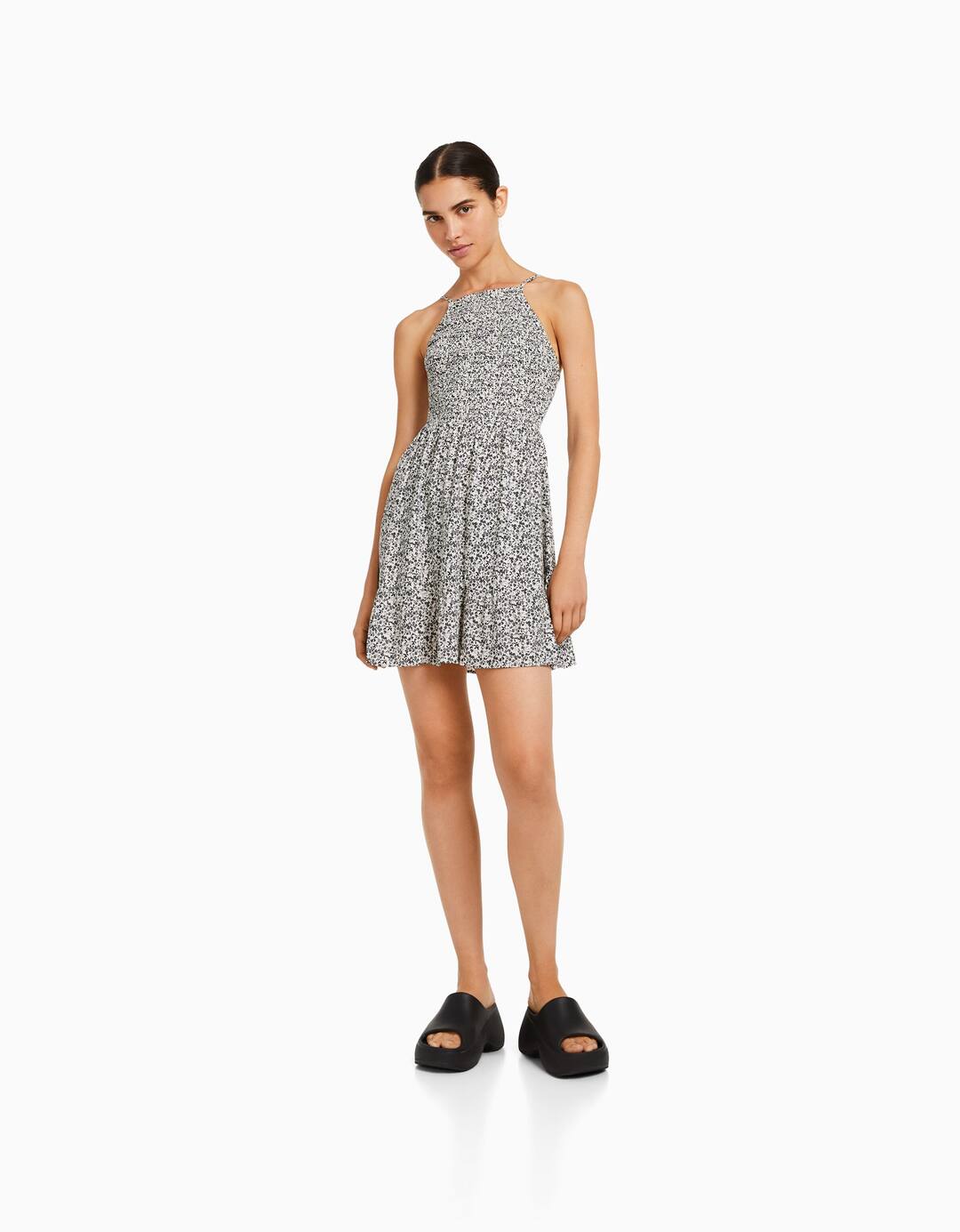 Mini halter neck print dress