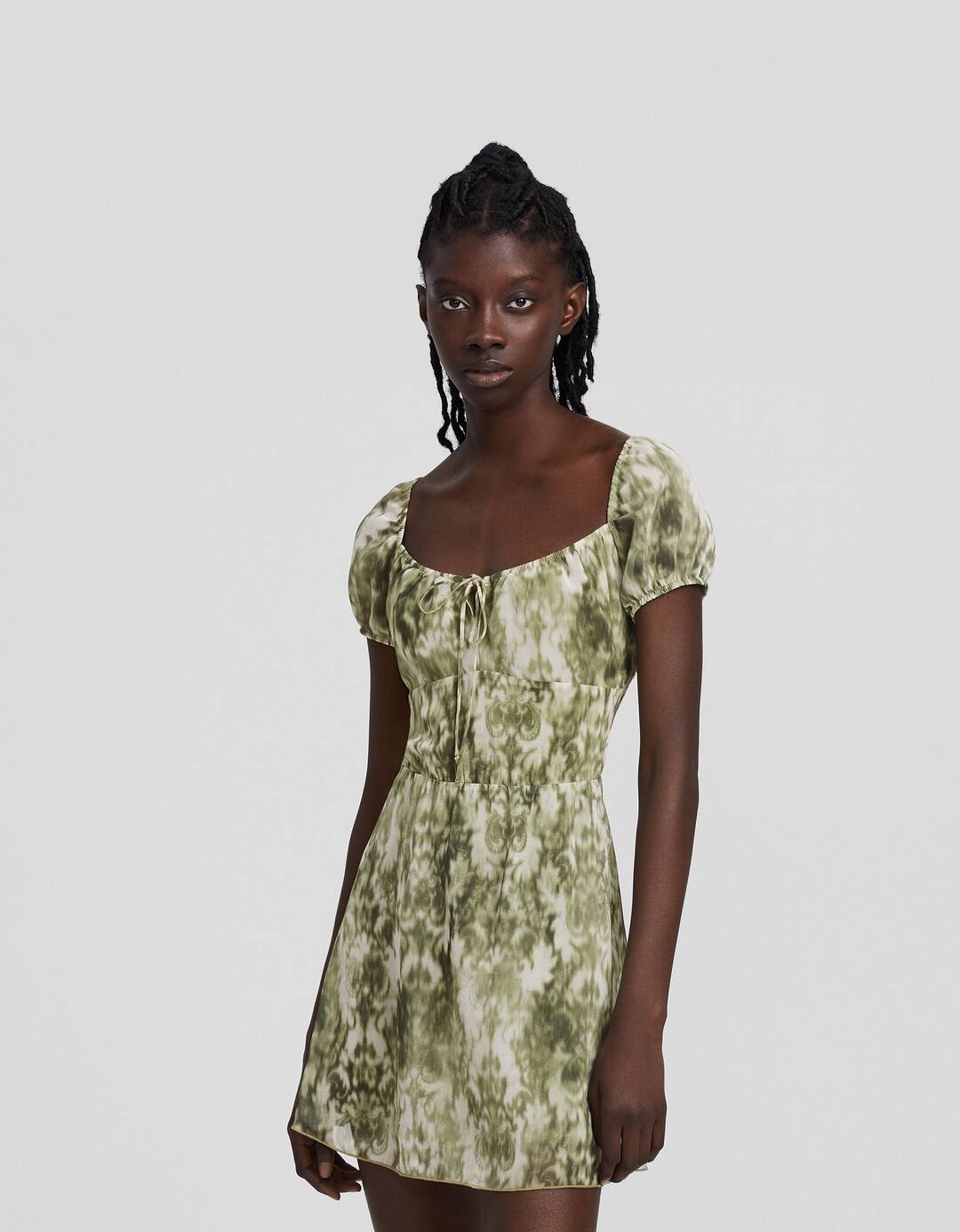 Short sleeve print chiffon mini dress