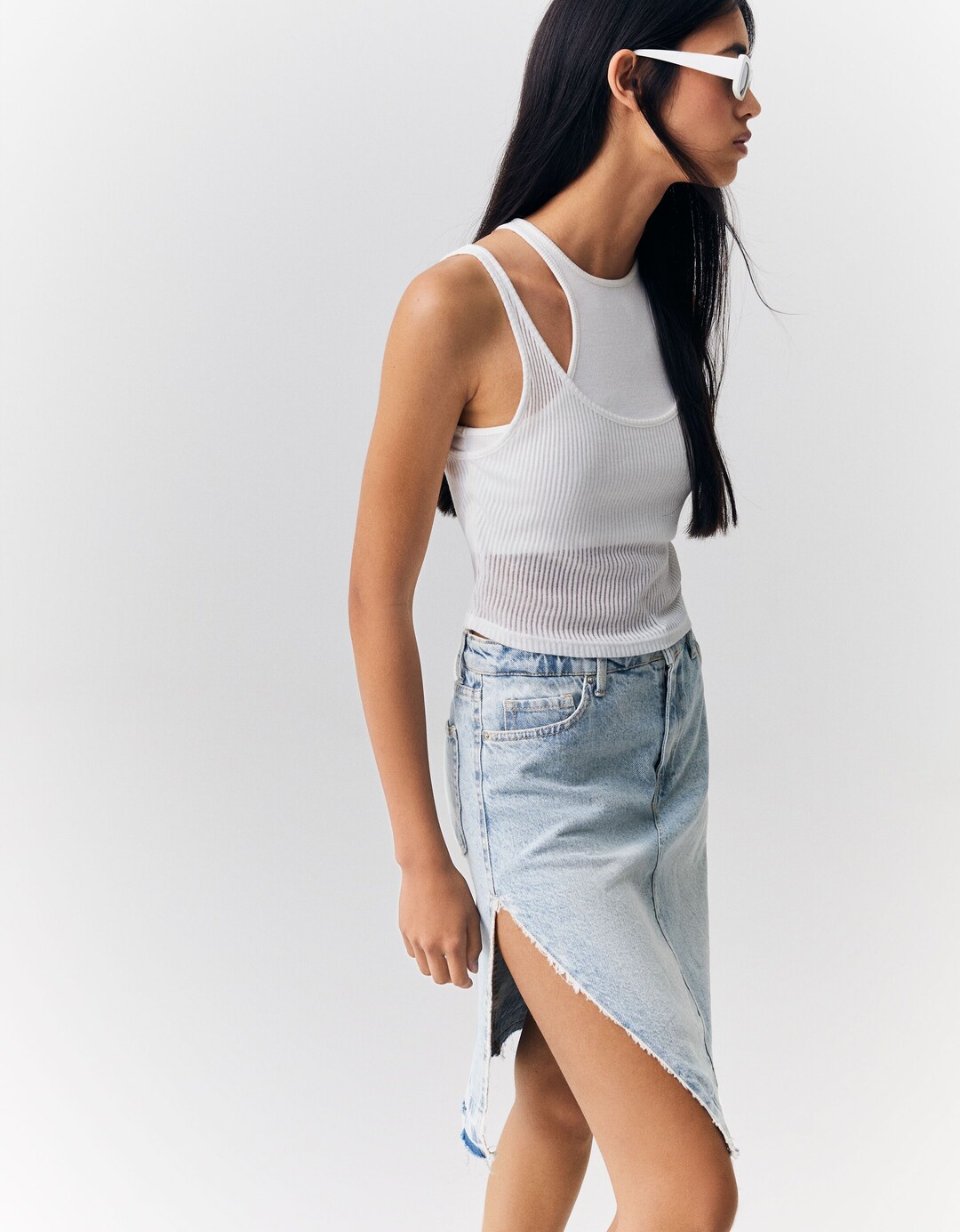 Denim rok met split in zijpand