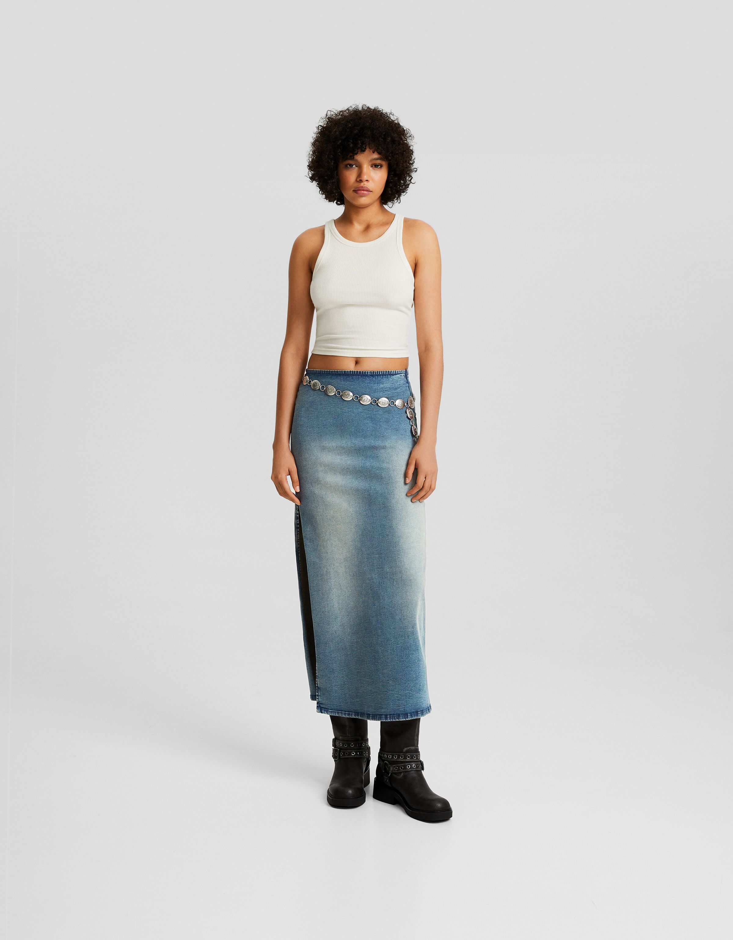 High Waist Side Split Denim Skirt Women's Summer 2022 New Slim A-shape Thin  Bag Hips Long Blue Jeans for Women Traf Bershka - AliExpress
