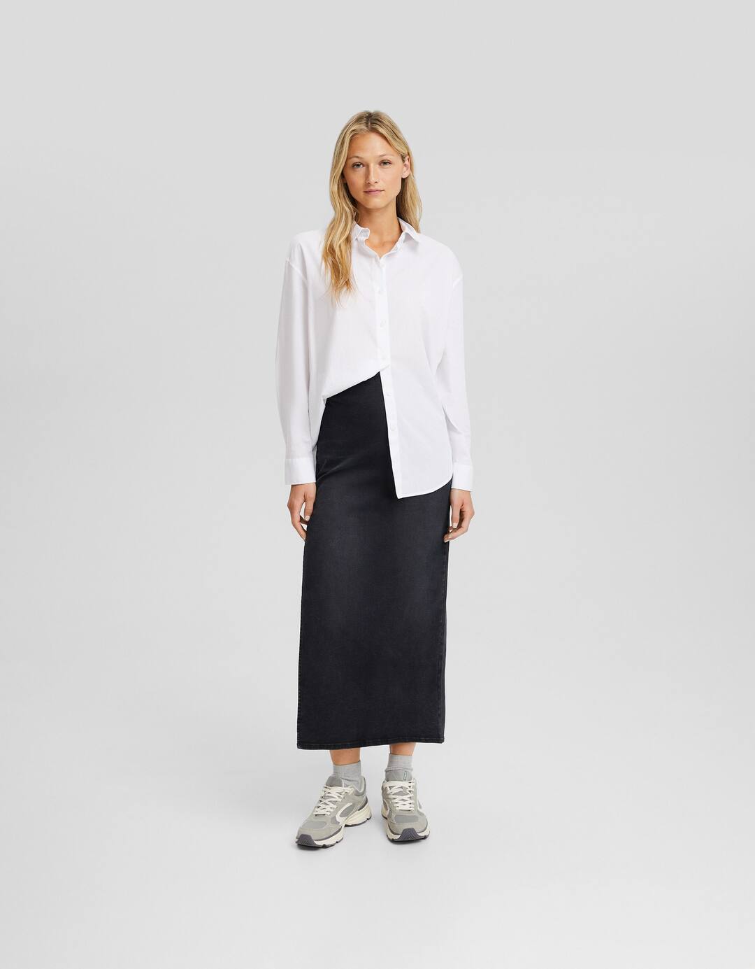 Comfort denim midi skirt