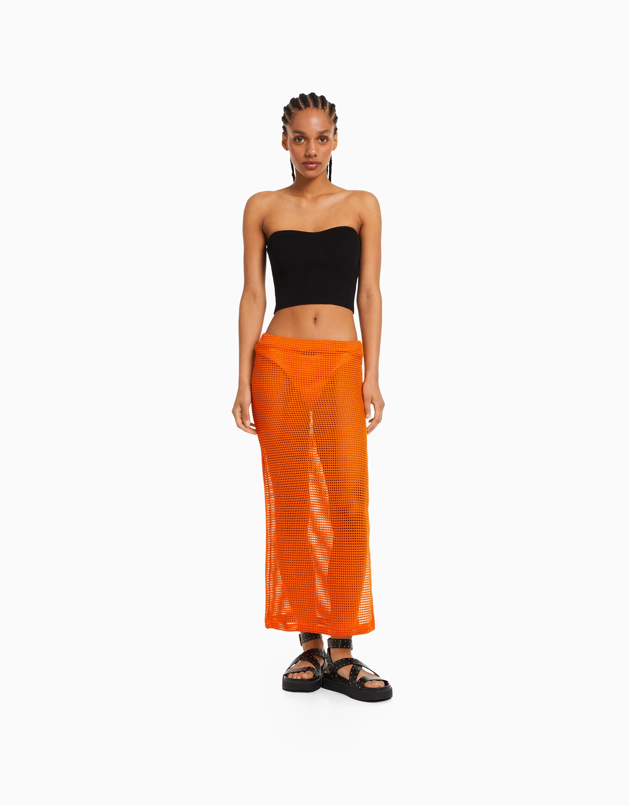 Jupe midi maille Femme Bershka