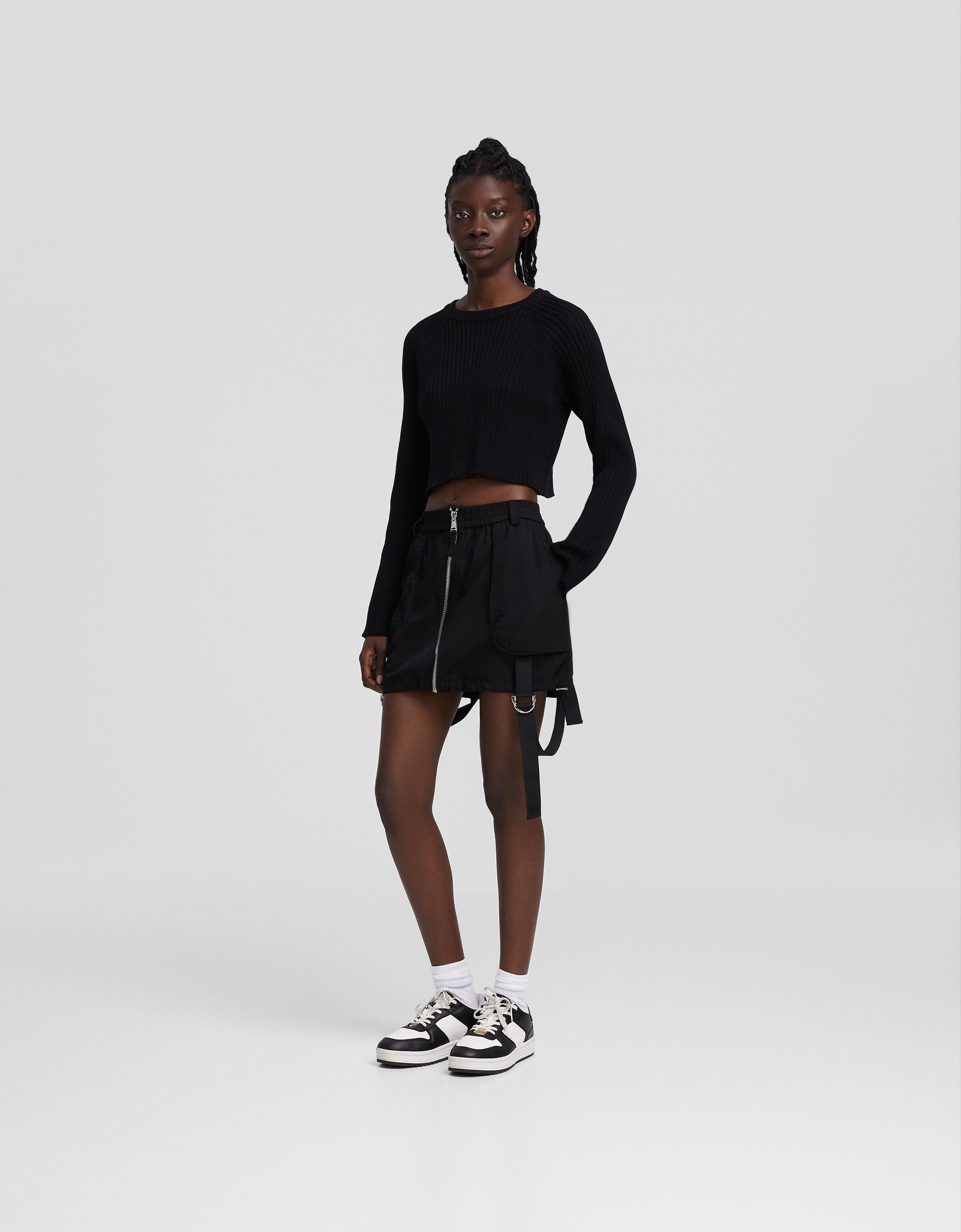 Strappy technical mini skirt with zip Skirts BSK Teen Bershka