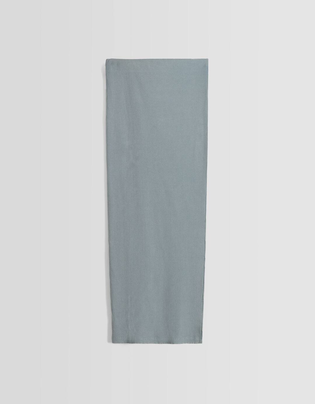 Faded-effect ribbed midi skirt