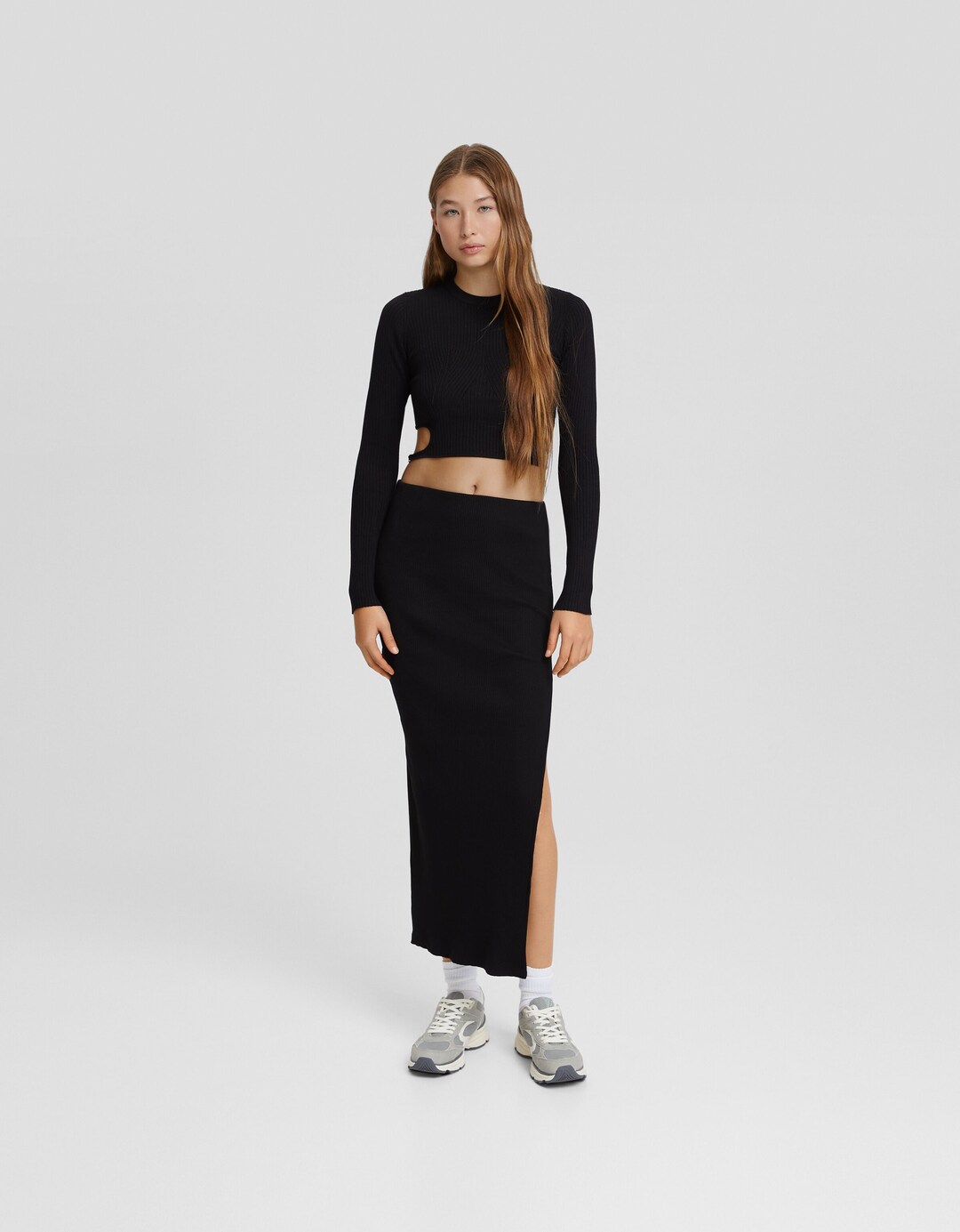 Midirock im Washed-Look mit Rippmuster