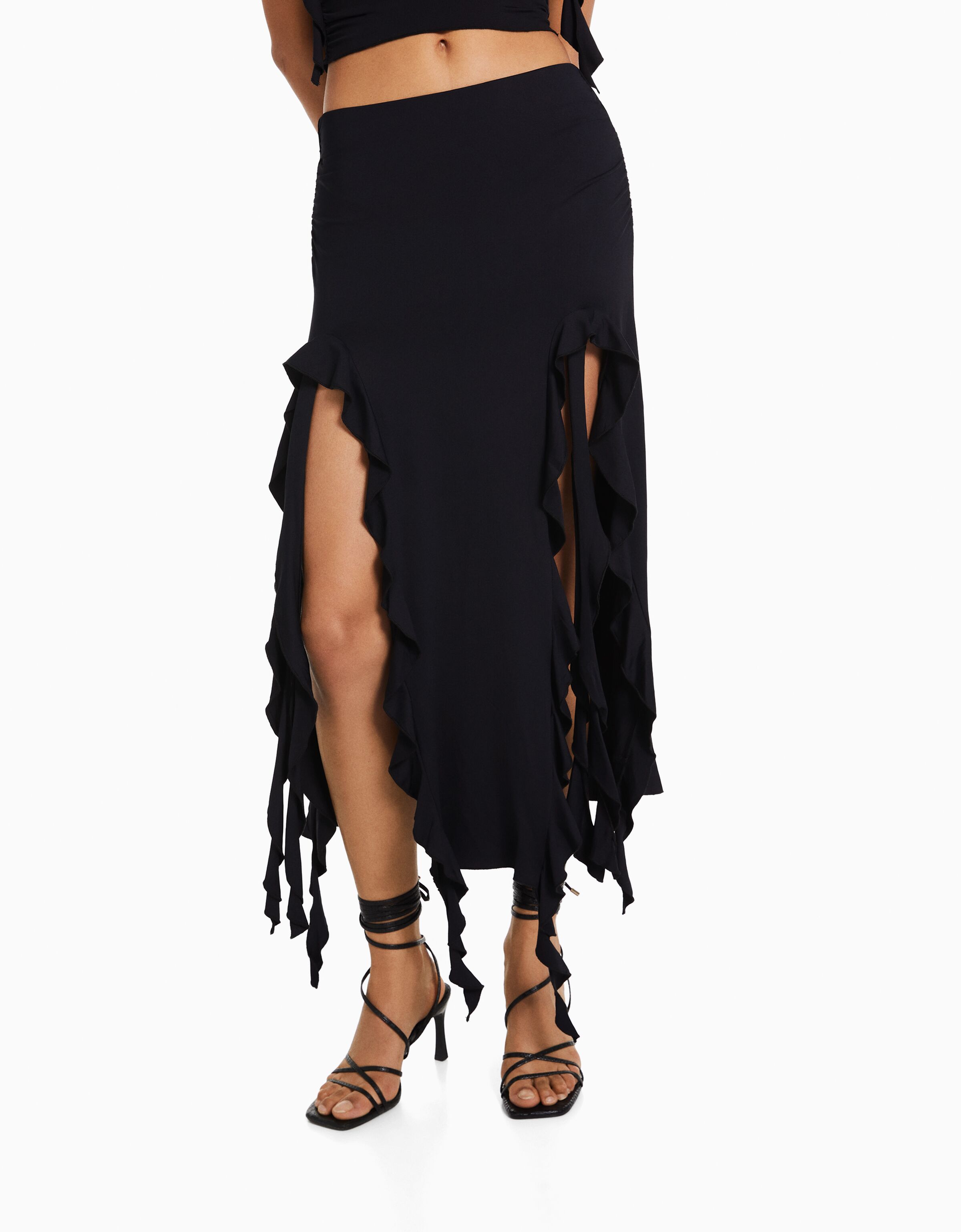 Jupe midi volants Femme Bershka