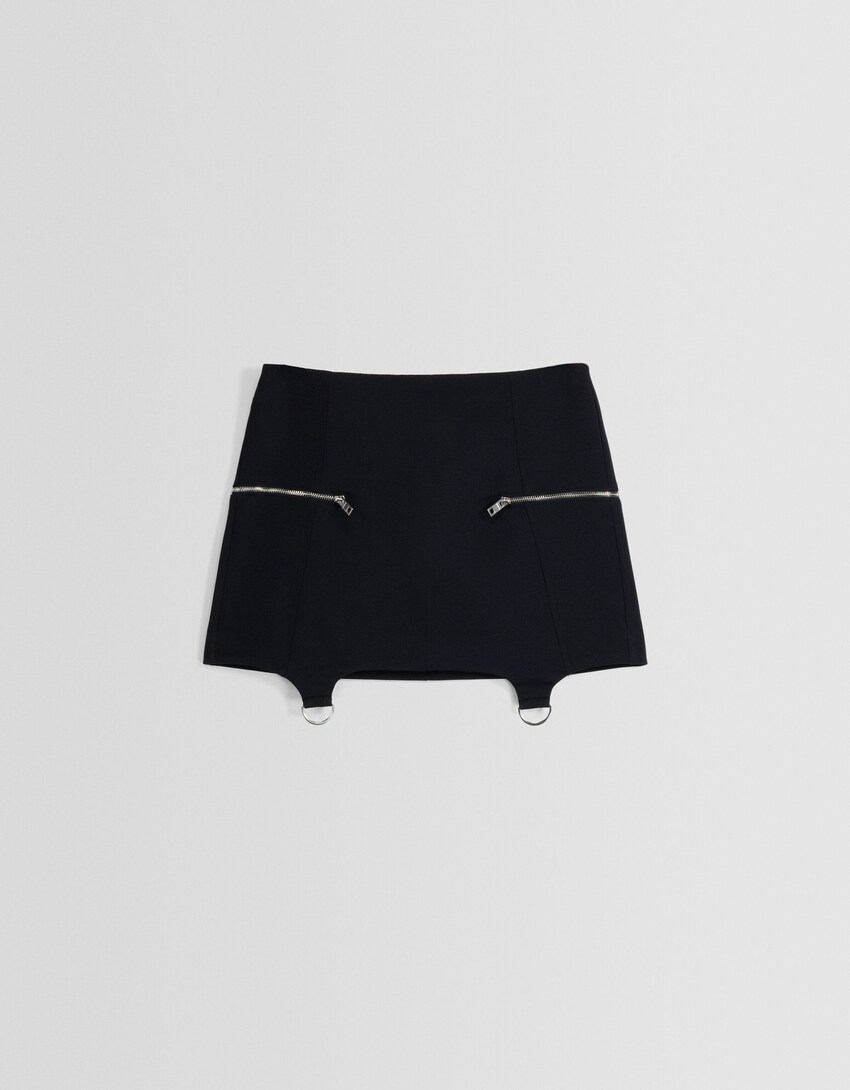 Strappy tailored mini skirt-Black-4