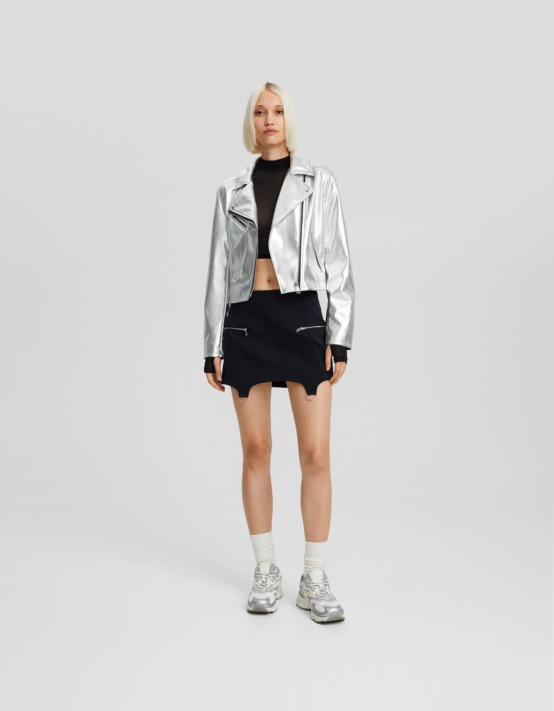 Strappy tailored mini skirt