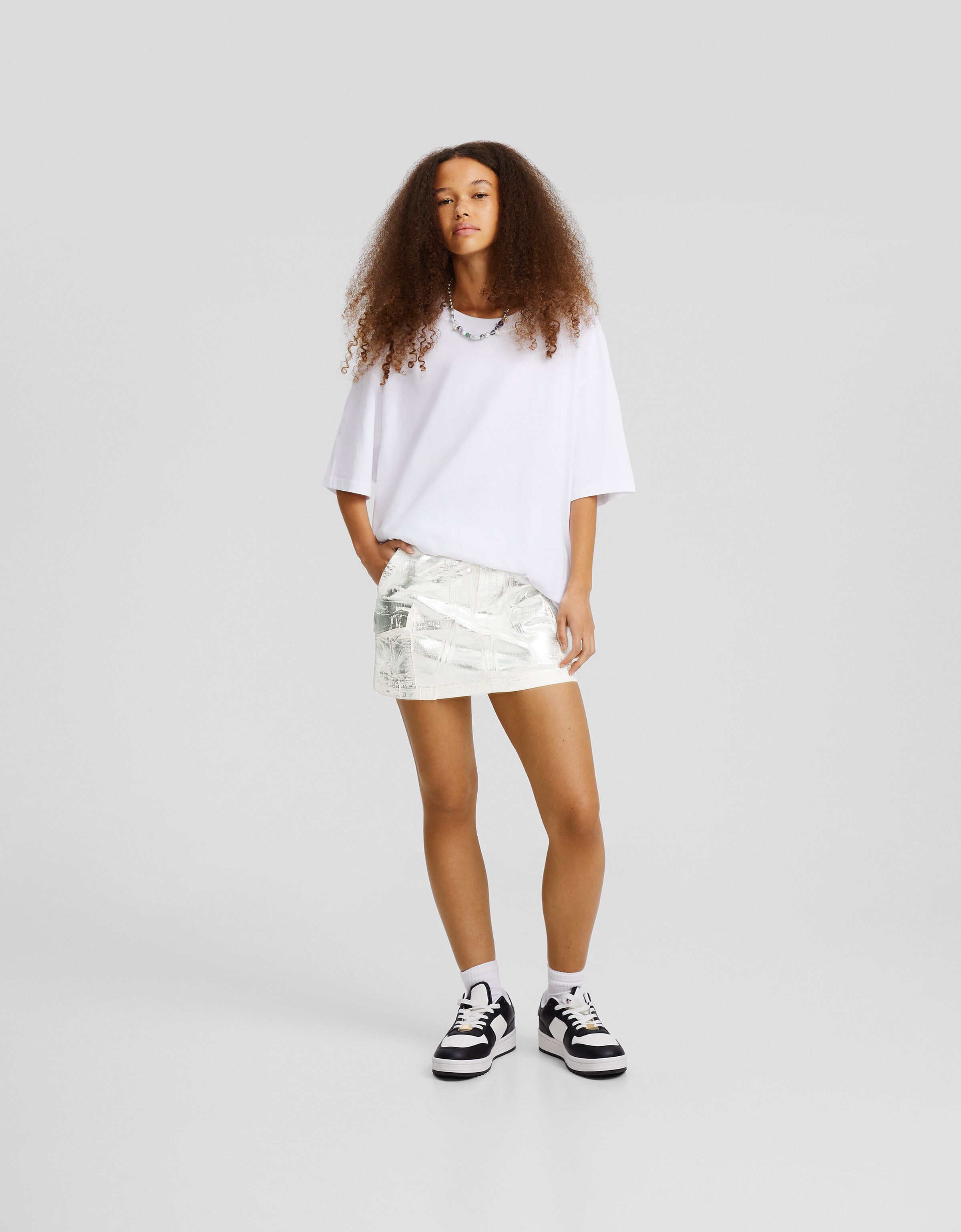Cotton metallic cargo mini skirt