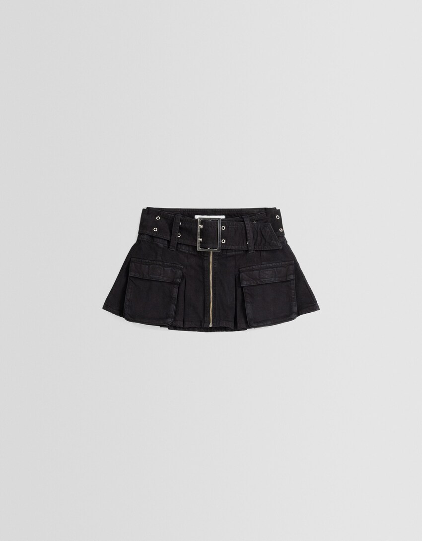 Box pleat mini skirt with belt - BSK Teen | Bershka