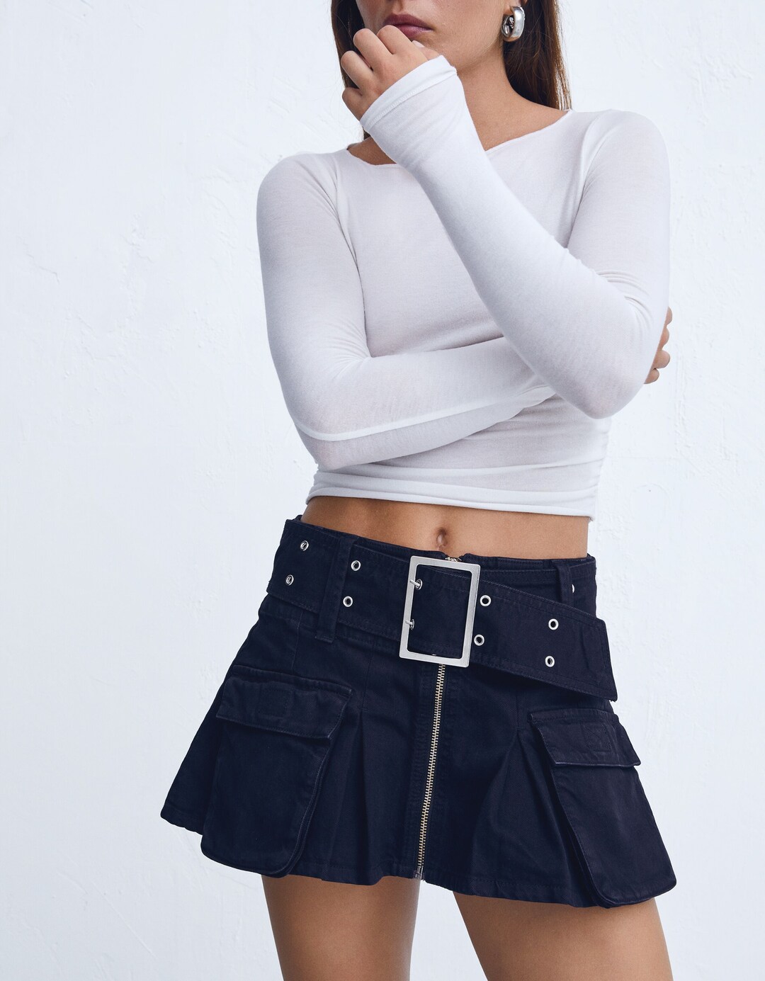 Box pleat mini skirt with belt