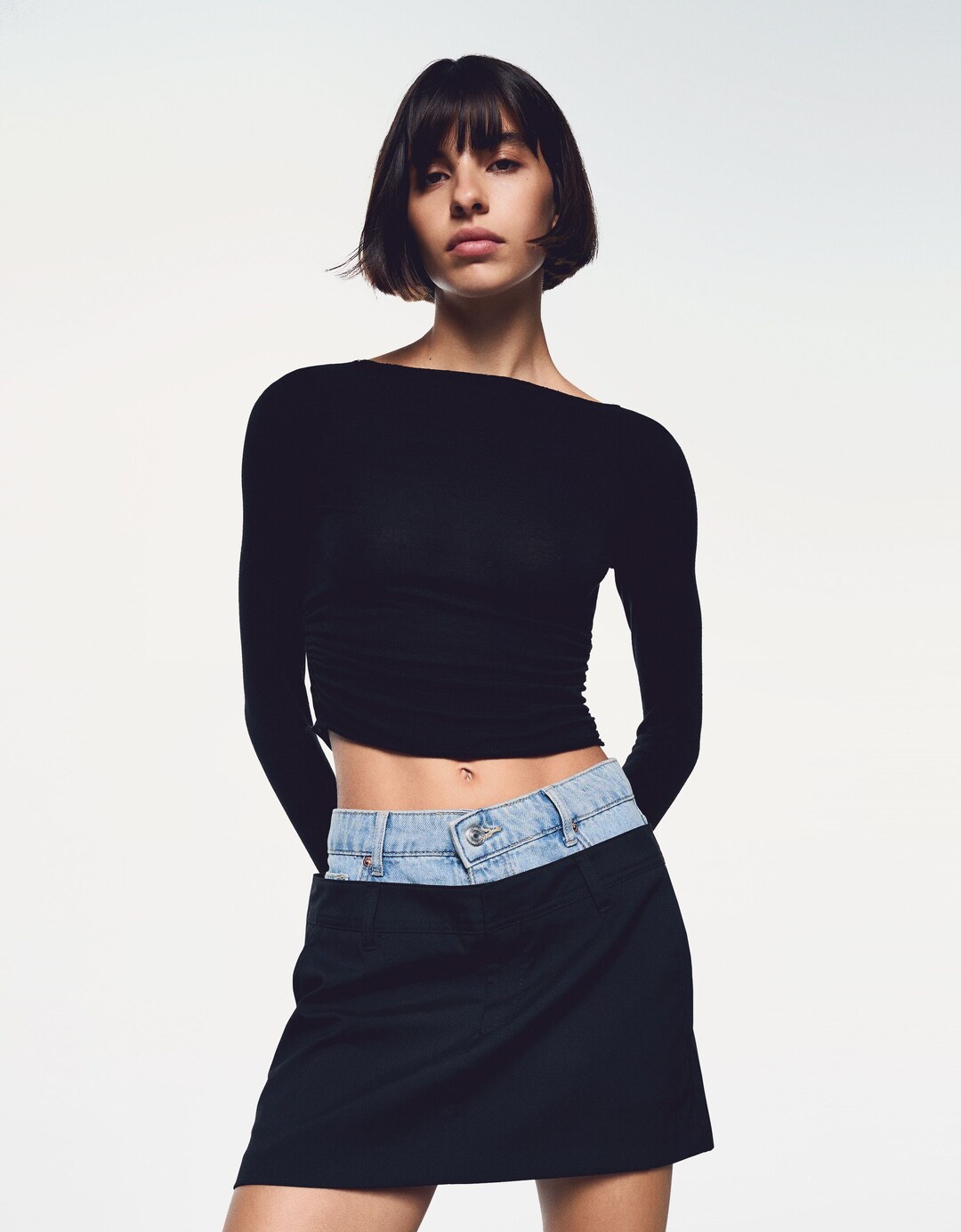 Falda tailoring cintura denim contaste