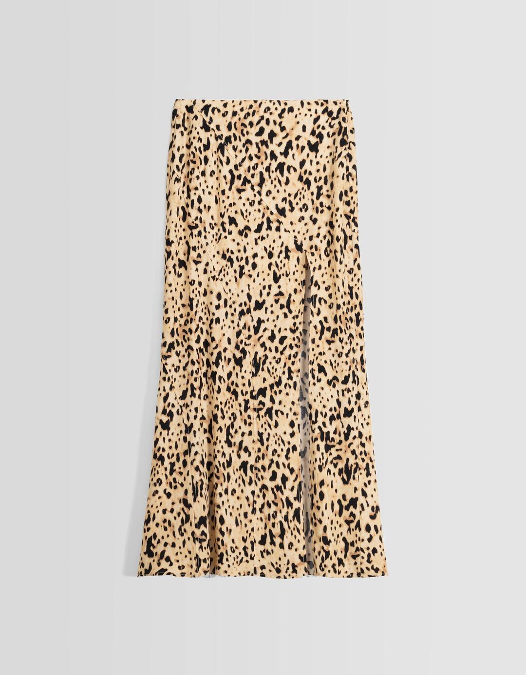 Animal print midi skirt with slit