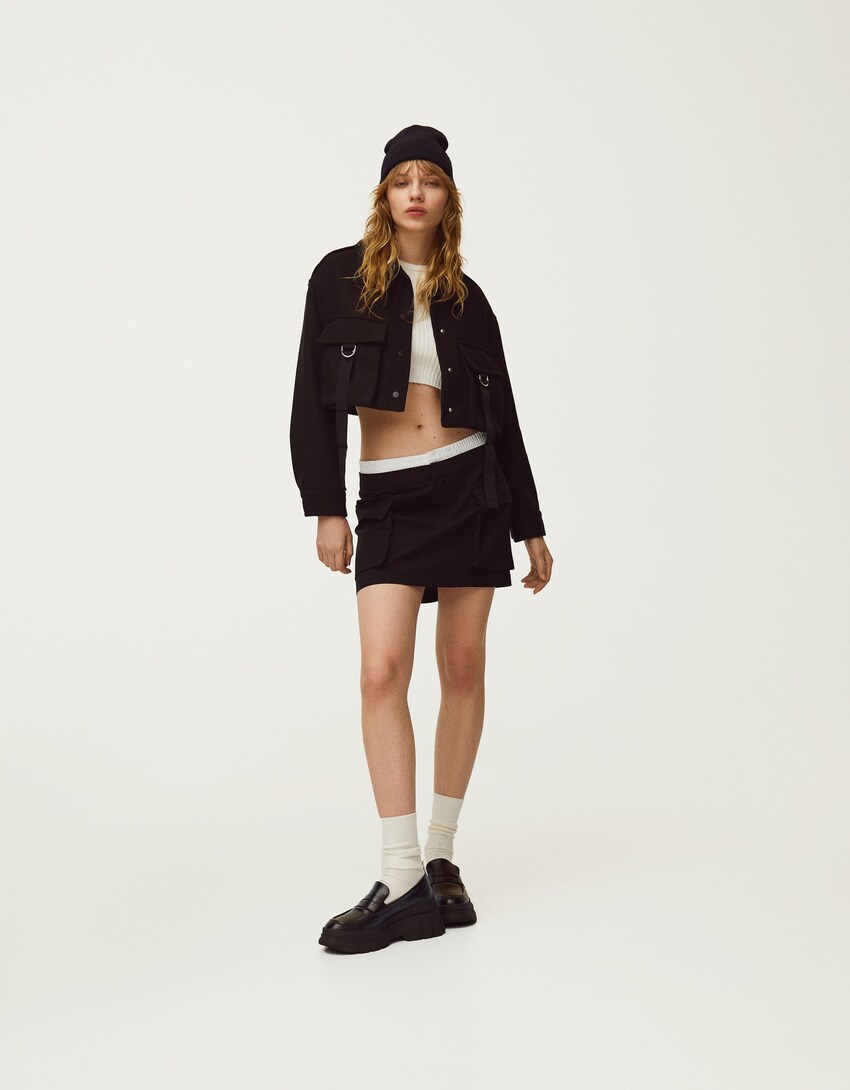 Cargo mini skirt with underwear waist - Women | Bershka