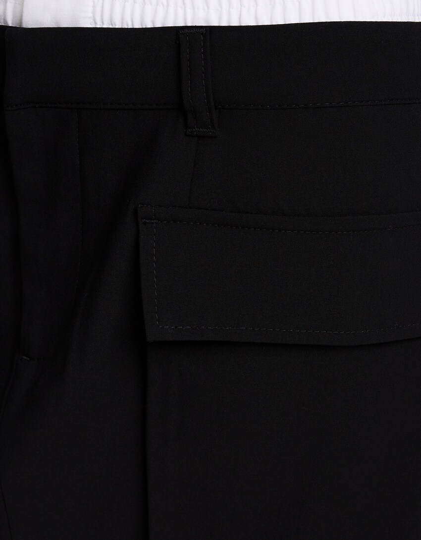 تنورة كارغو قصيرة بخصر سروال داخلي-أسود-5