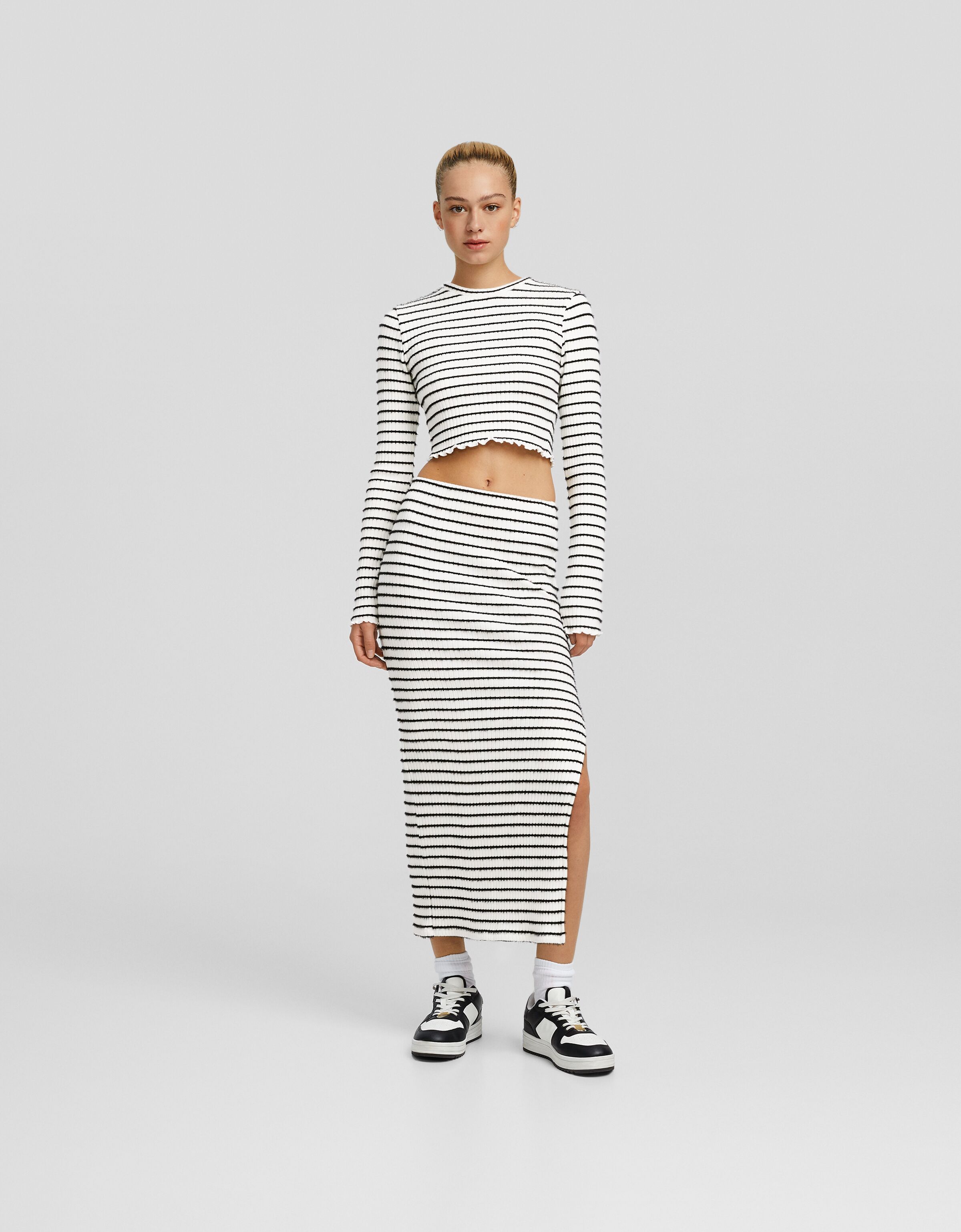 Striped rib knit top skirt