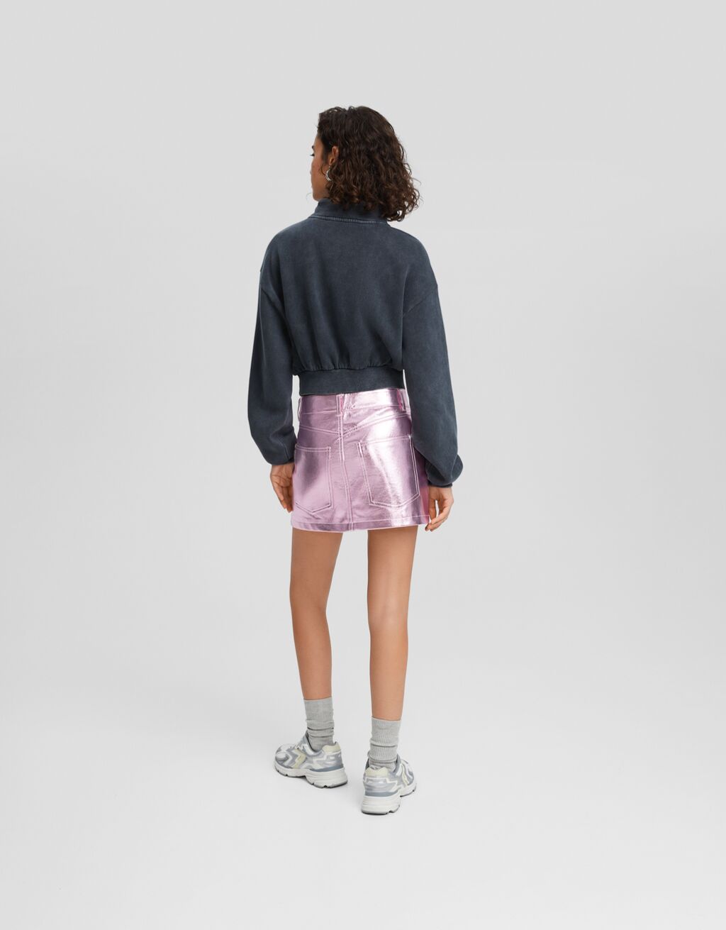 Metallic leather effect mini skirt Women Bershka
