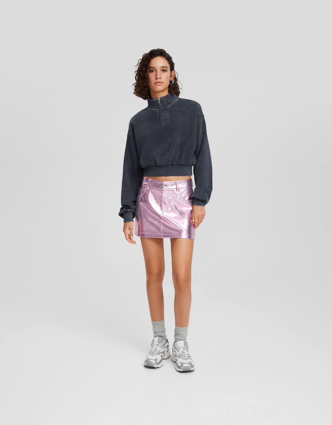 Metallic leather effect mini skirt