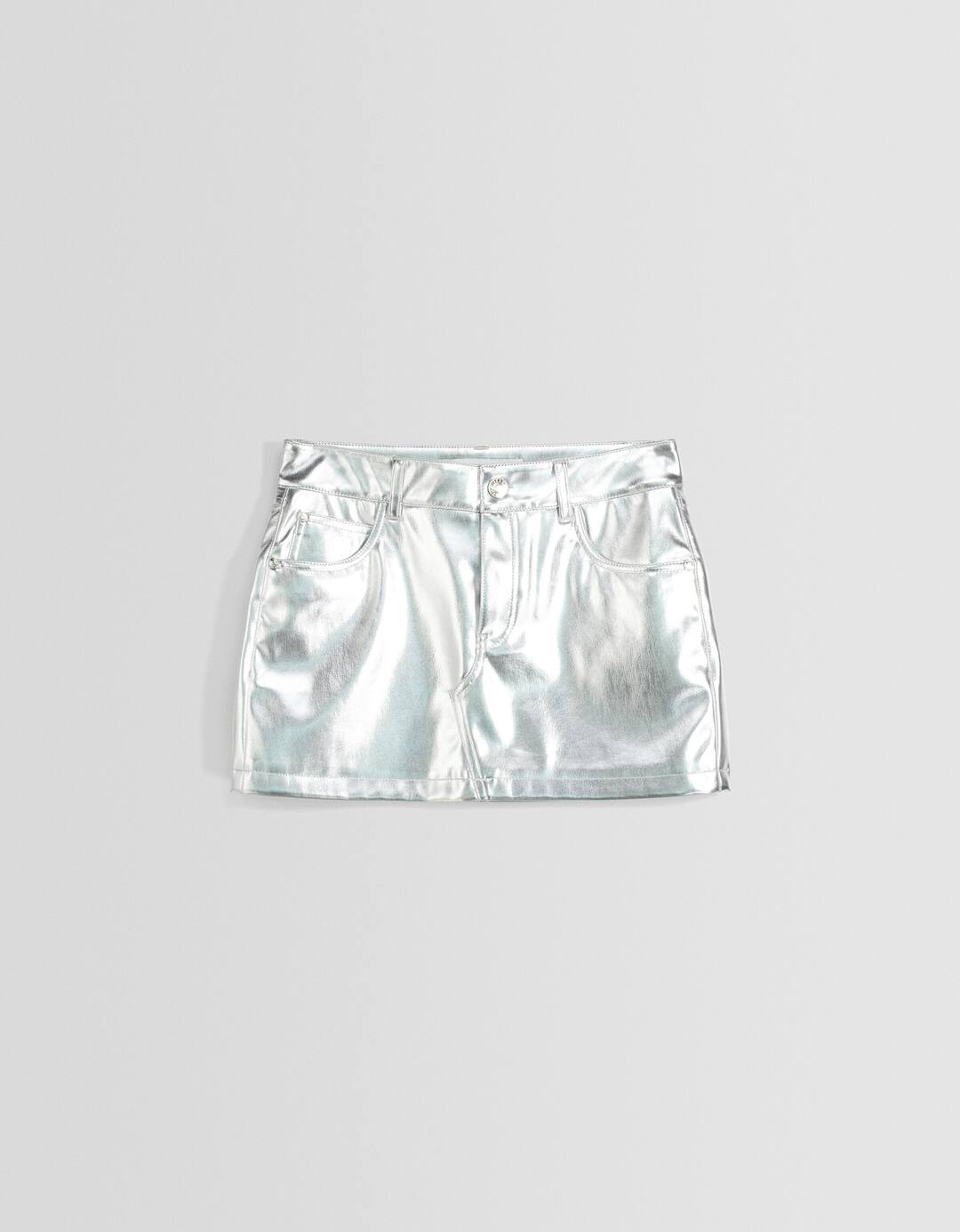 Metallic leather effect mini skirt