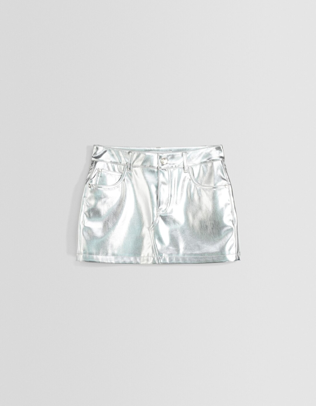 Lårkort nederdel i metallisk, imiteret skind