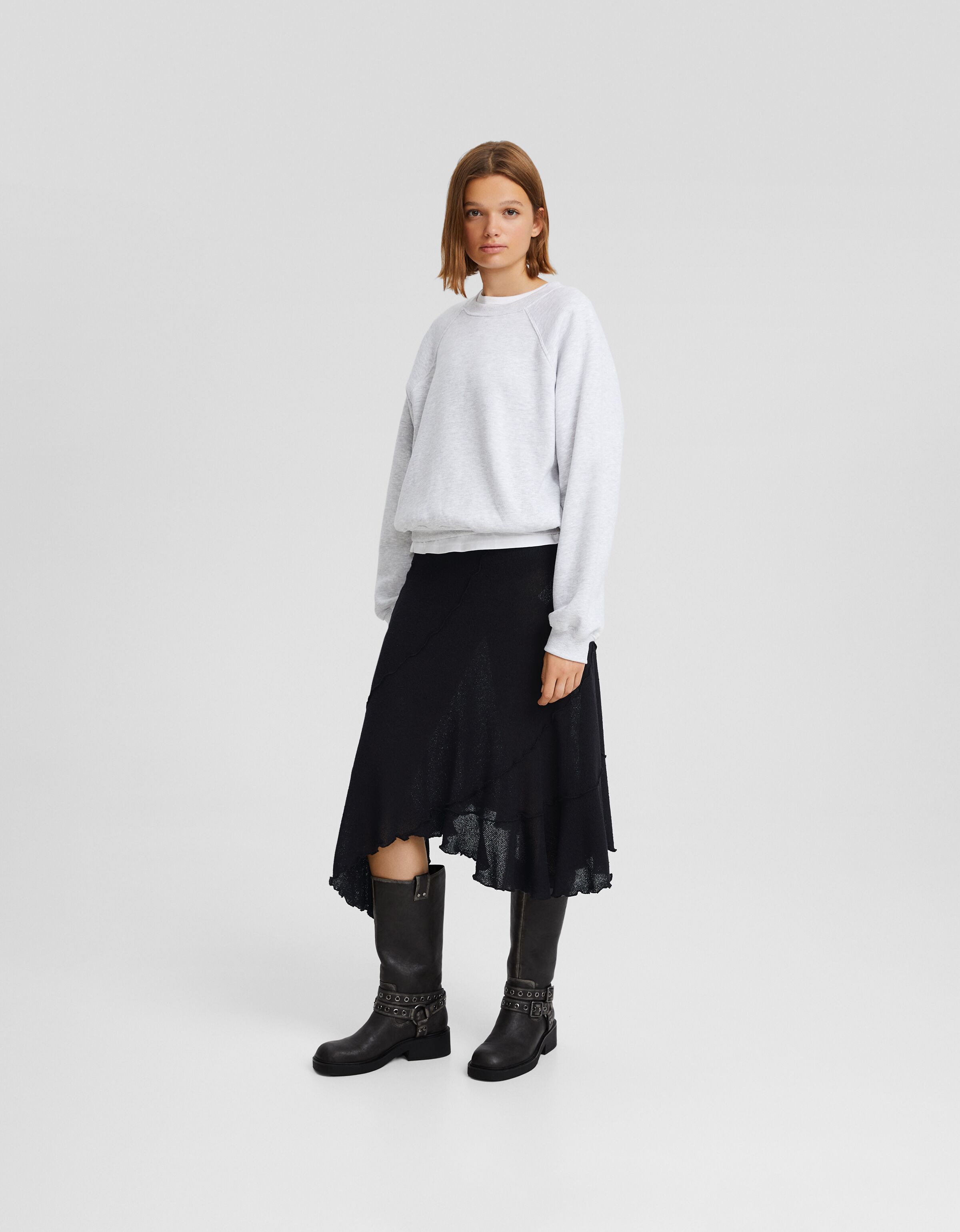 Opengewerkte gebreide halflange rok Rokken BSK Teen Bershka