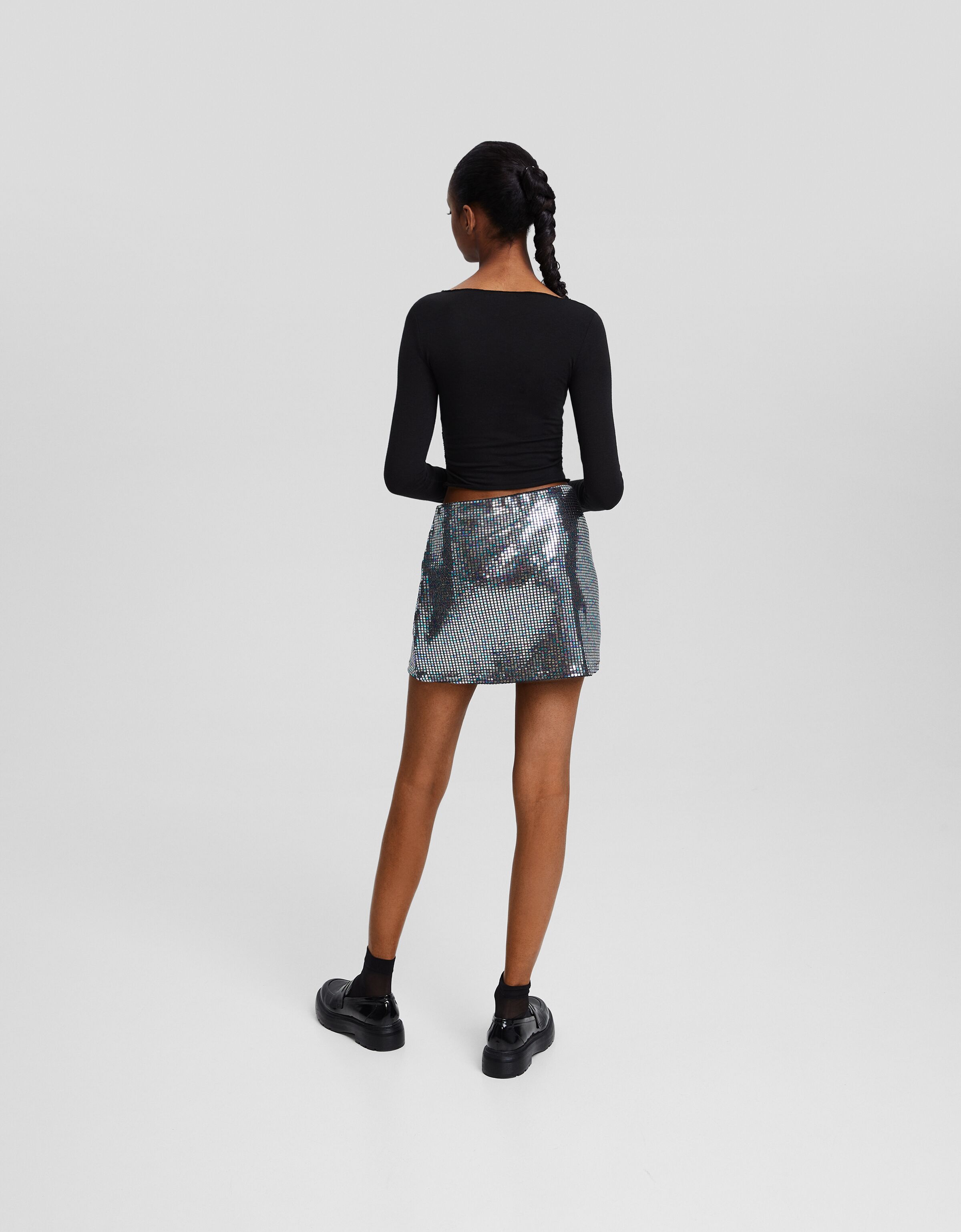 Bershka ruched mini skirt in silver online
