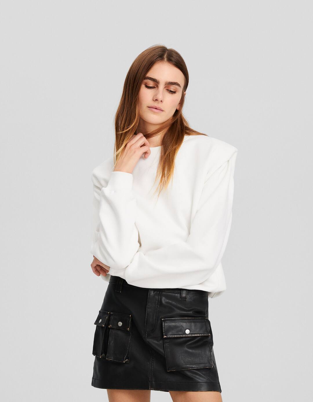 Distressed leather effect cargo mini skirt