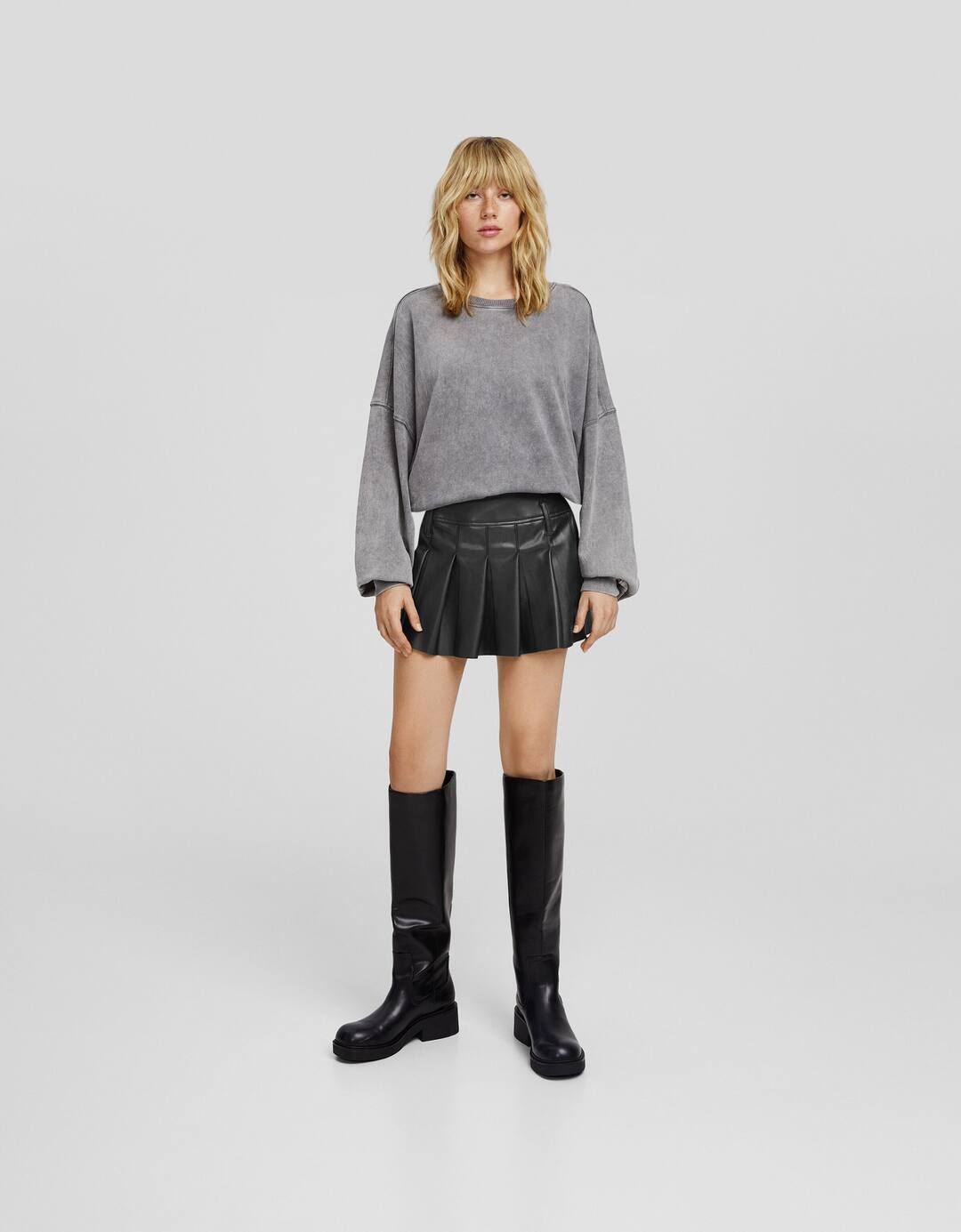 Faux leather box pleat mini skirt