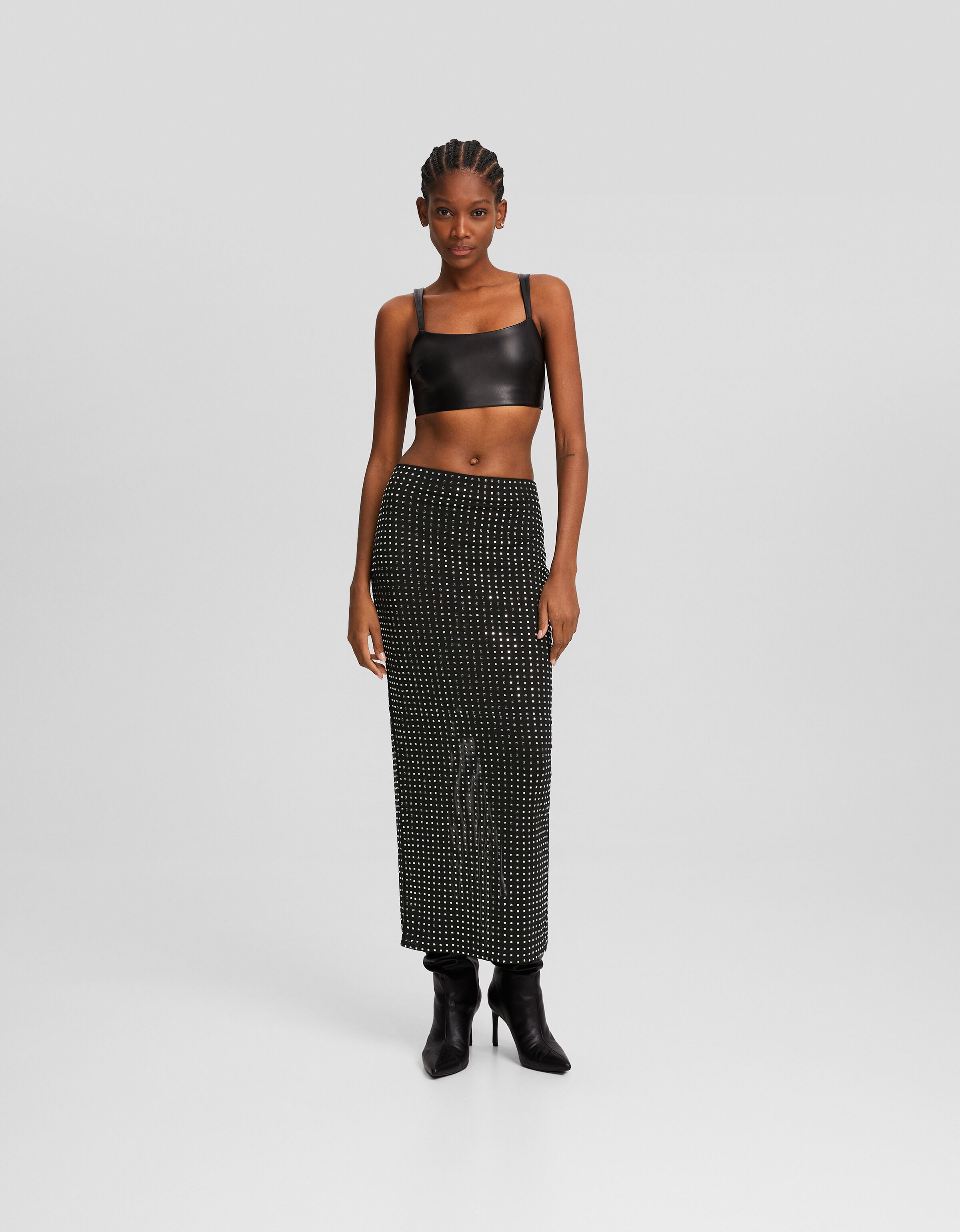 Falda midi hot sale flores bershka
