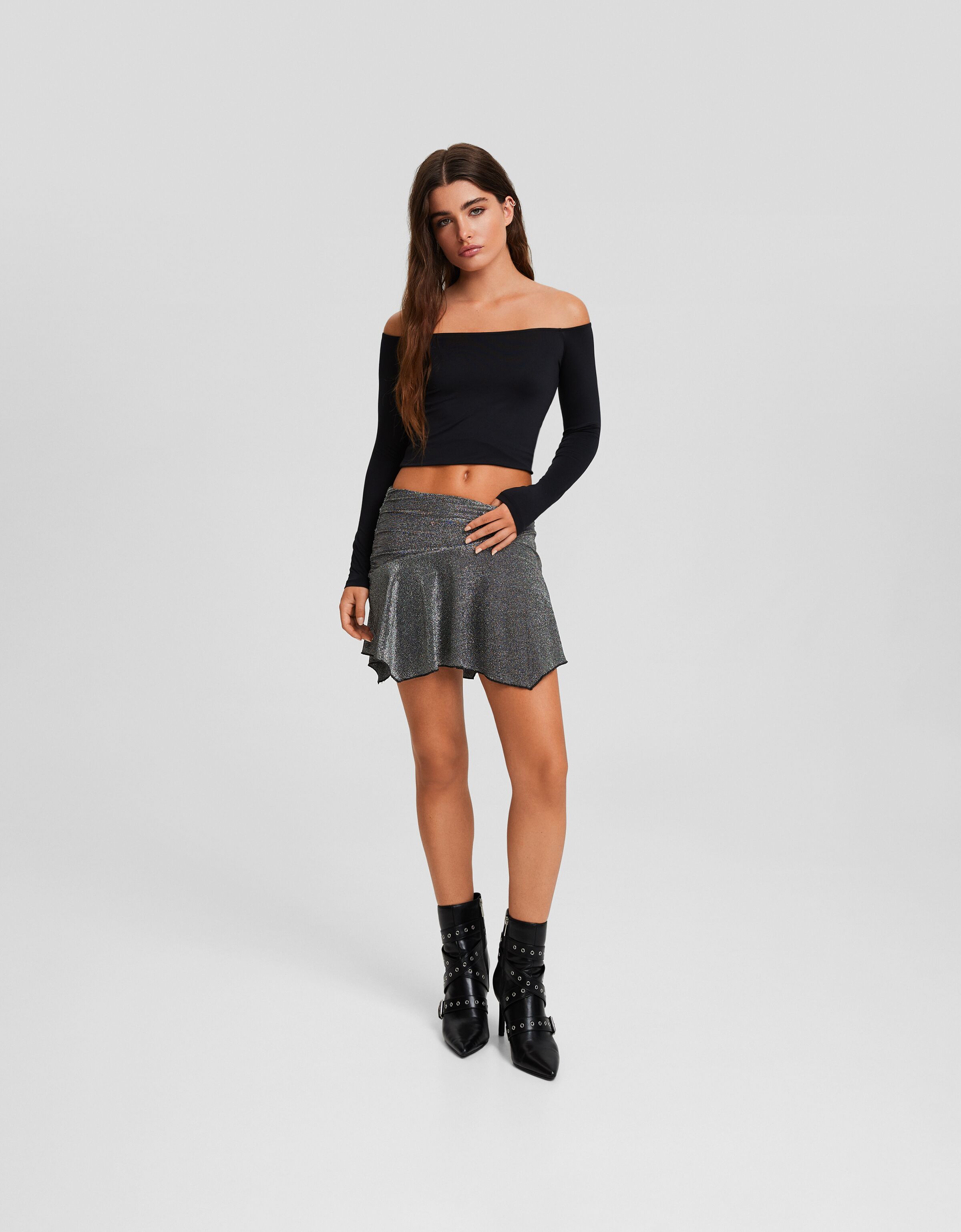 Minigonna con volant e strass Novit Donna Bershka