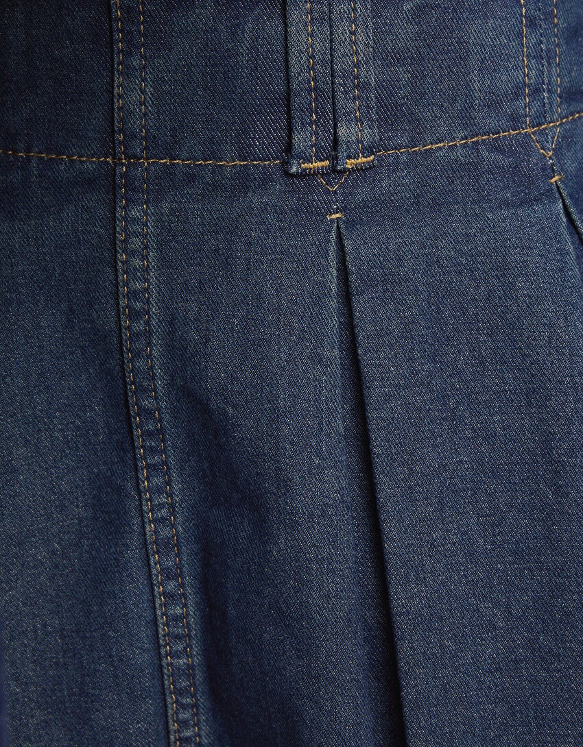 Falda pantalón denim tablas efecto lavado-Marino-5