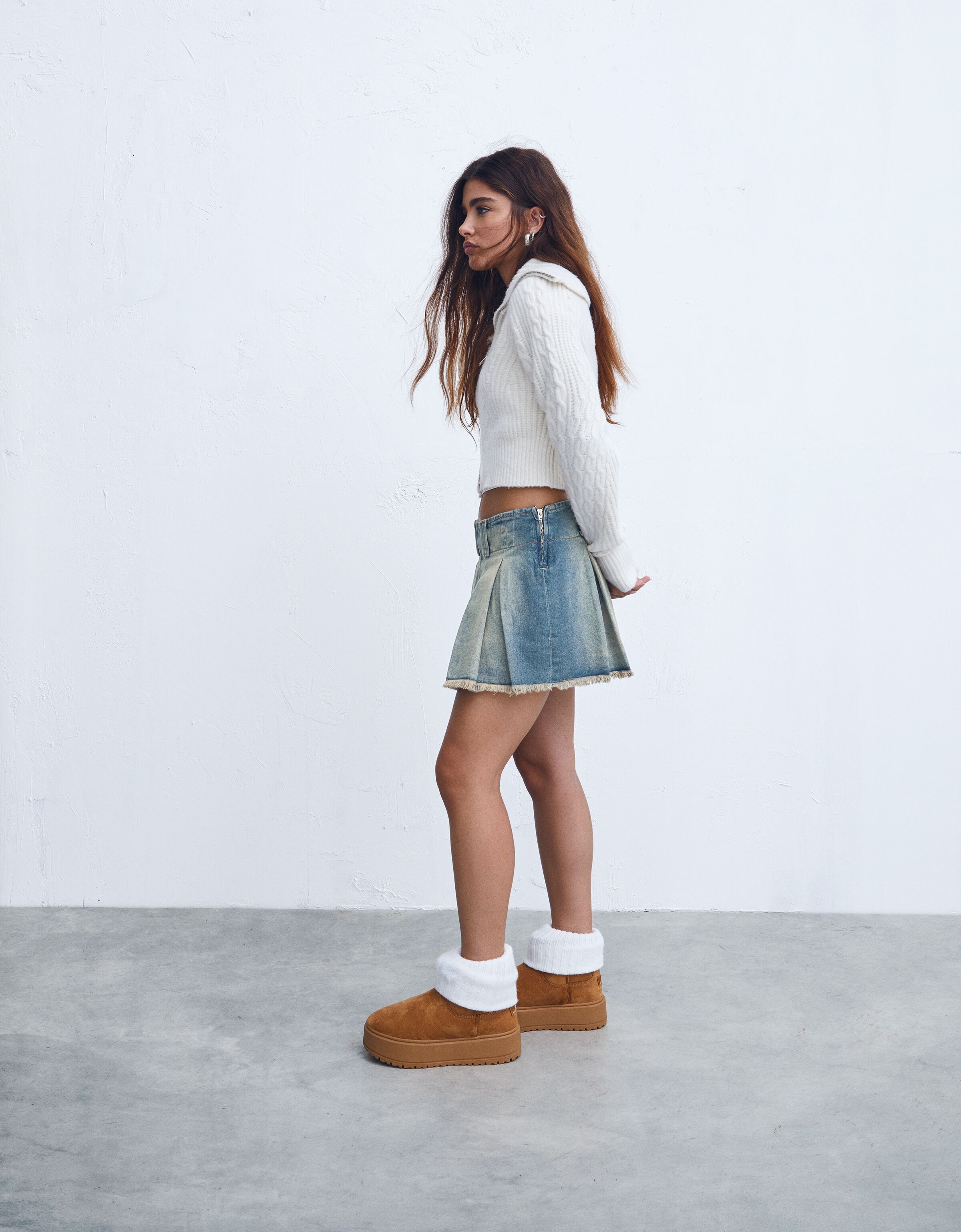 Faded denim skorts Women Bershka