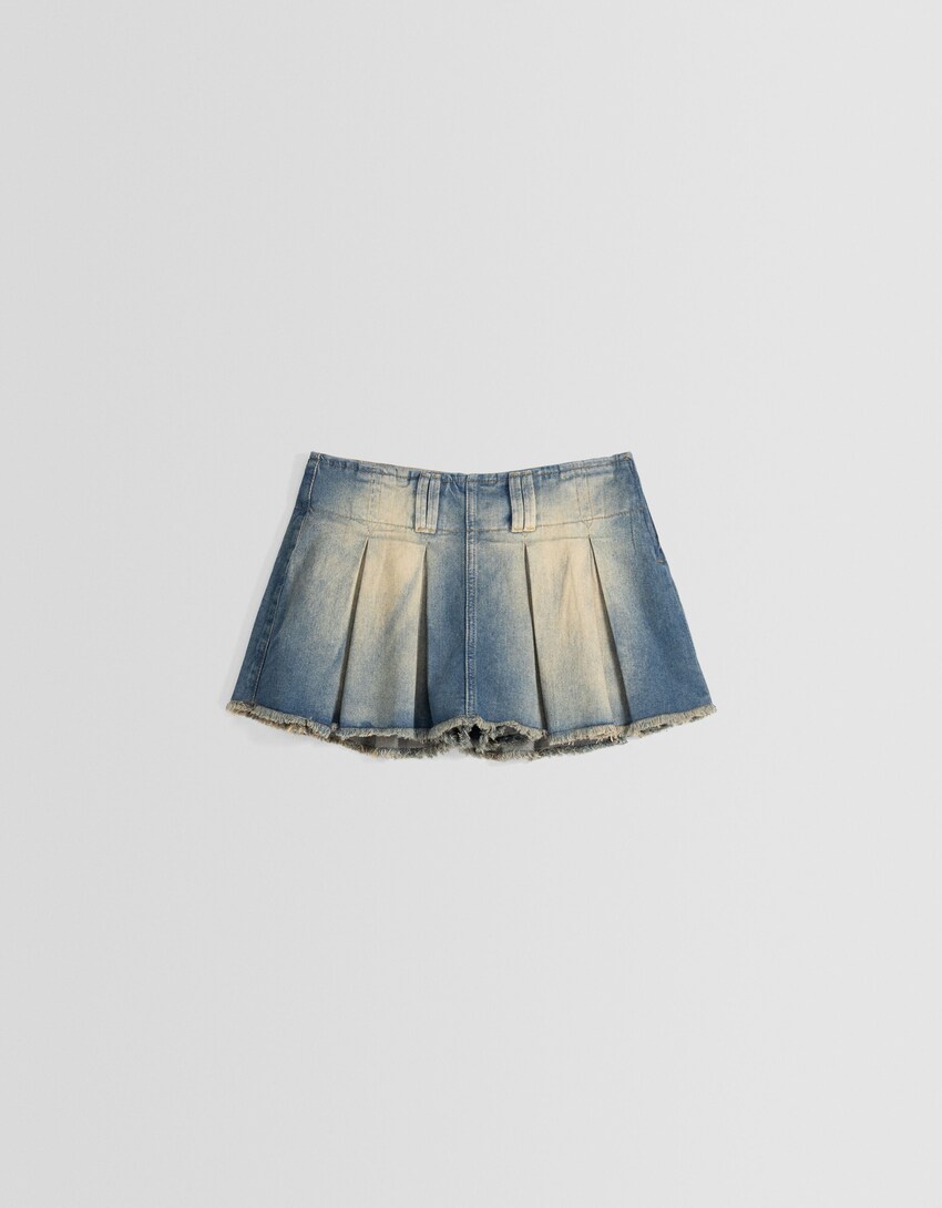 Falda pantalón denim tablas efecto lavado-Azul lavado-4