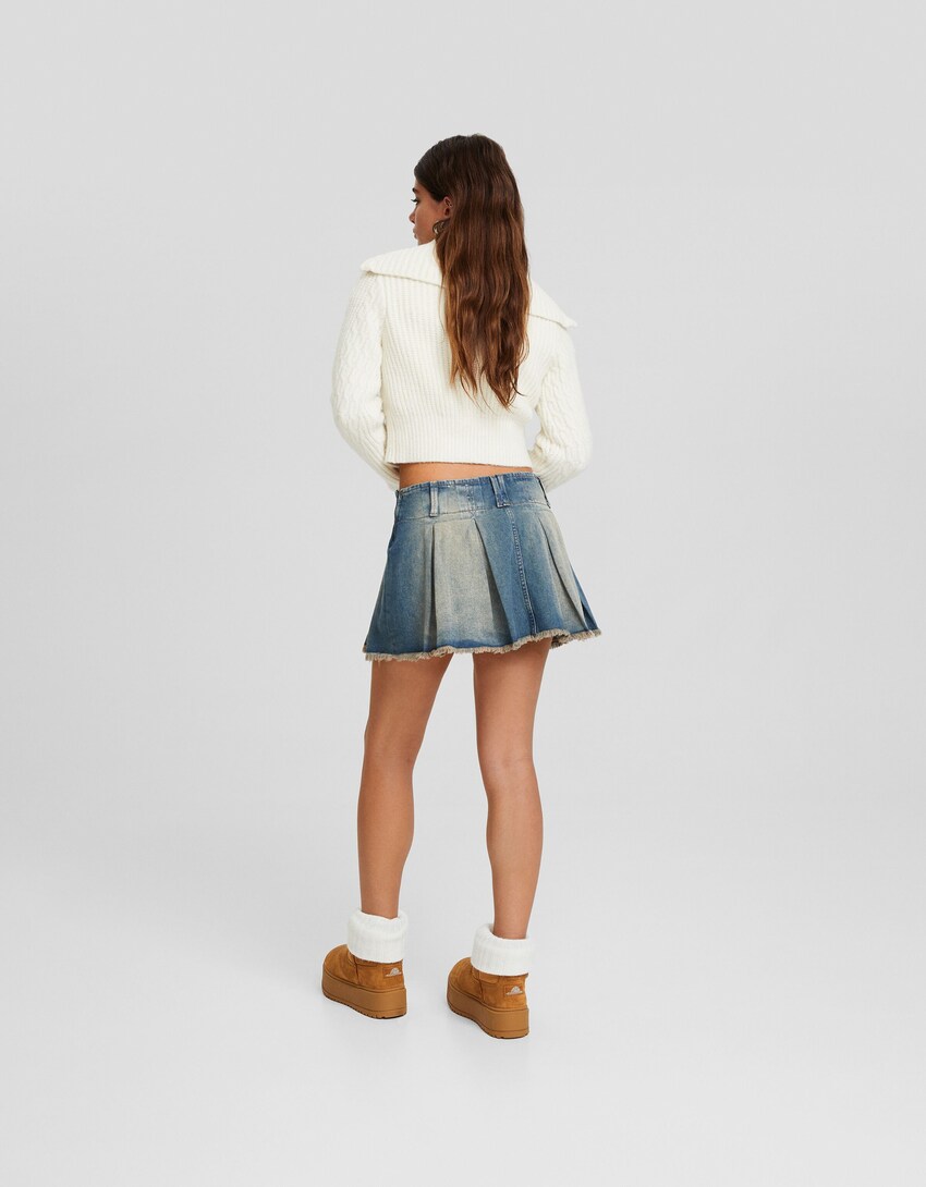 Falda pantalón denim tablas efecto lavado-Azul lavado-2