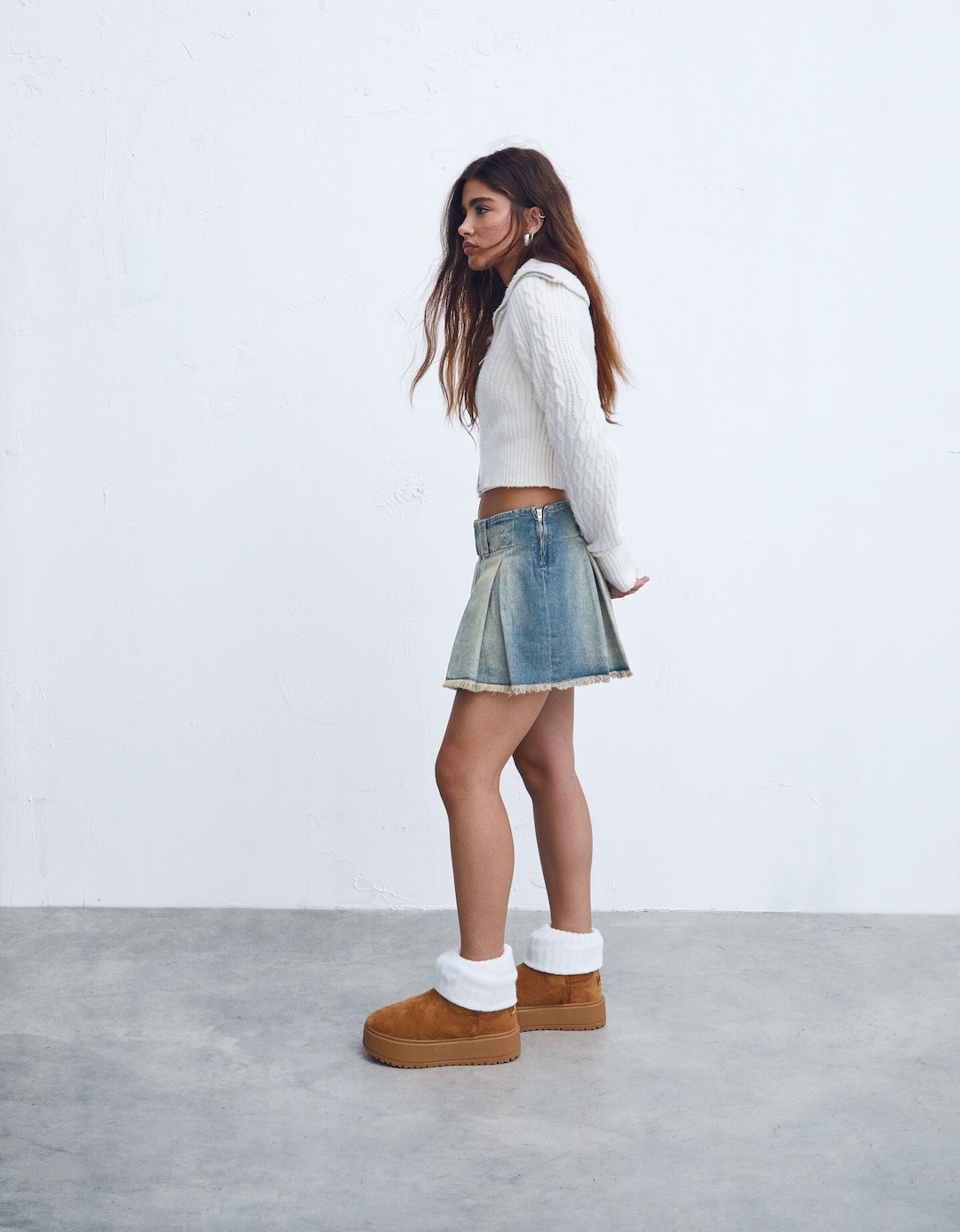 Jeans-Hosenfaltenrock im Washed-Look
