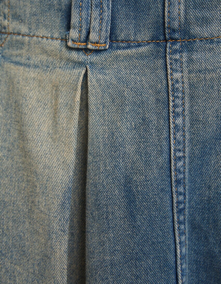 Falda pantalón denim tablas efecto lavado-Azul lavado-5