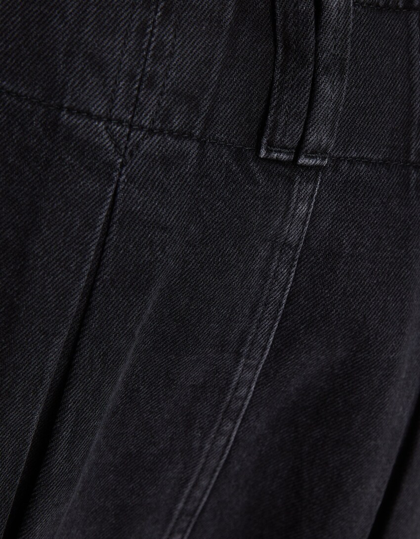 Falda pantalón denim tablas efecto lavado-Negro-5