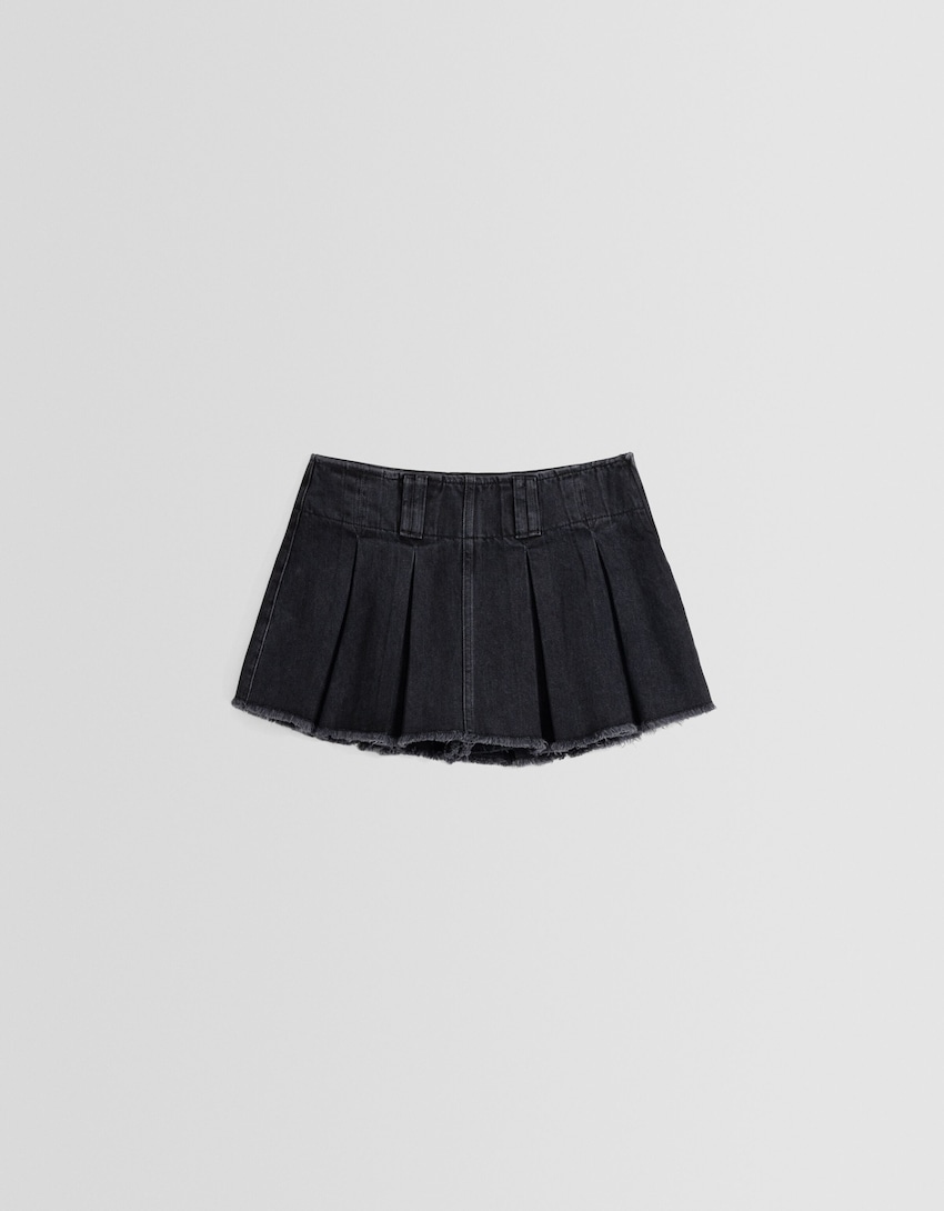 Falda pantalón denim tablas efecto lavado-Negro-4