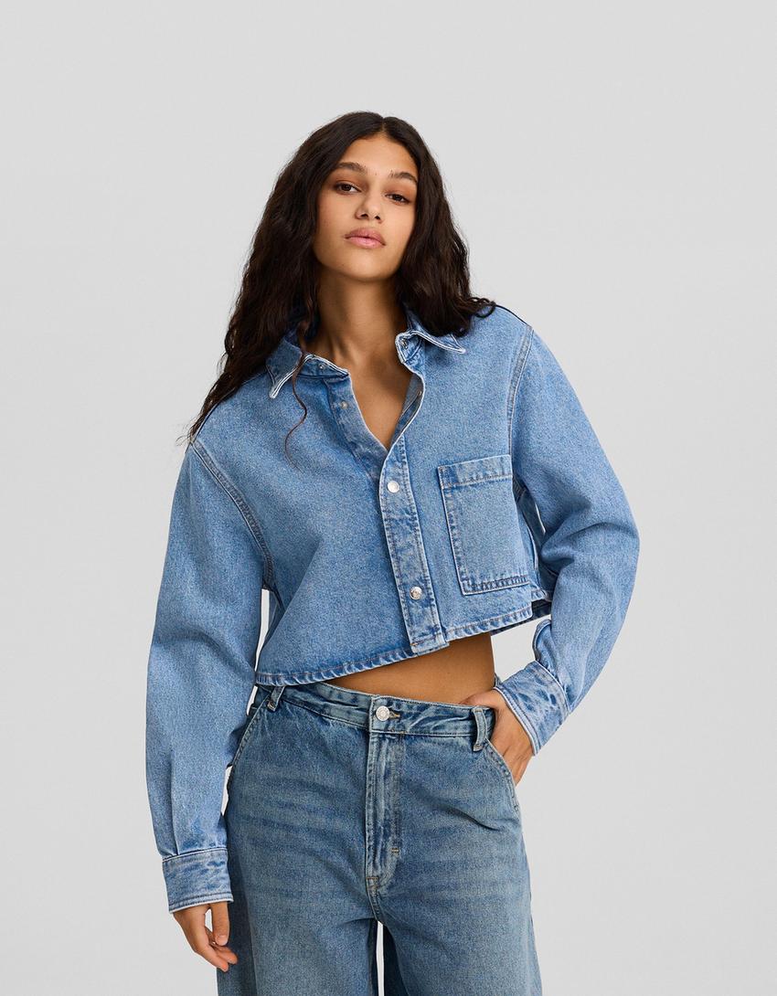 جاكيت قميصي دنيم كروب-أزرق فاتح-0