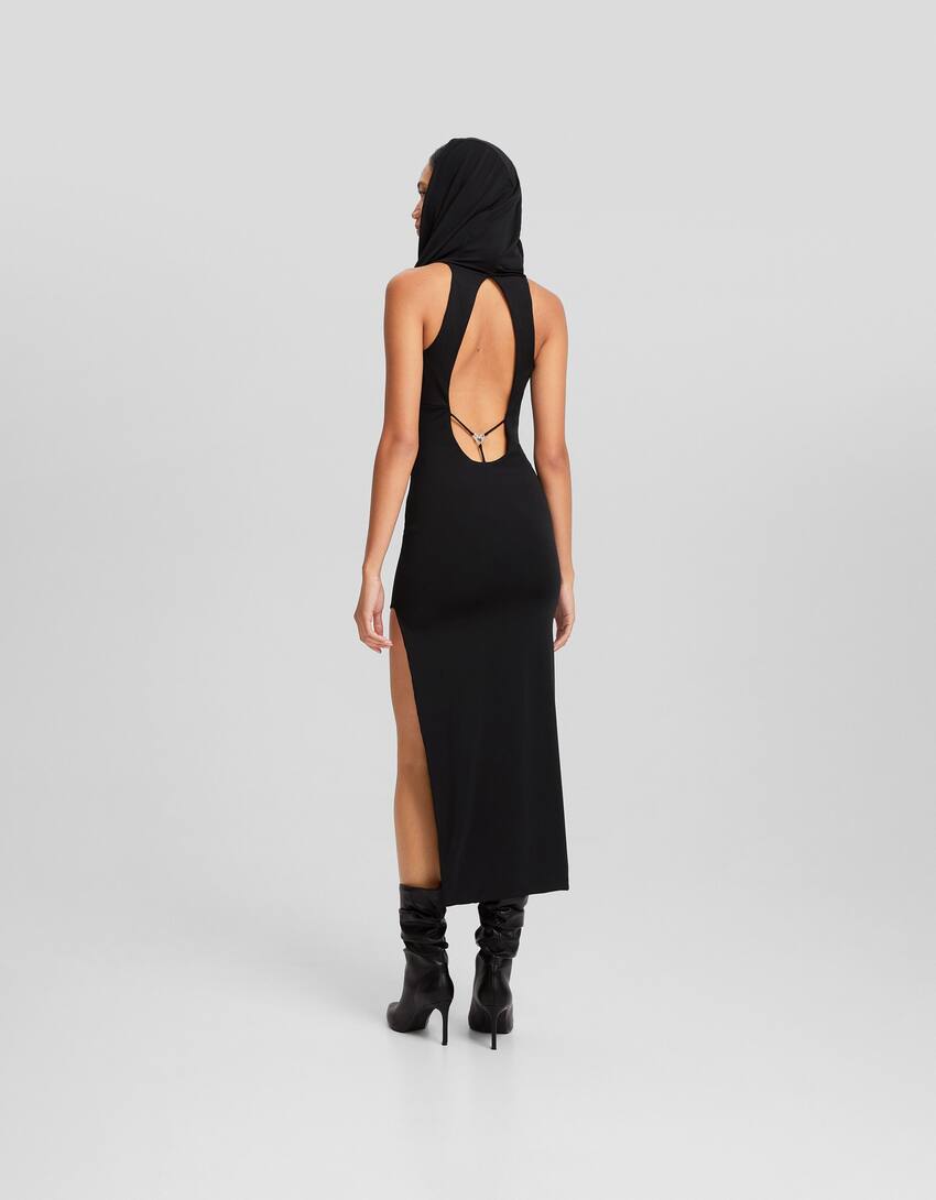 Long dress with hood-Black-2