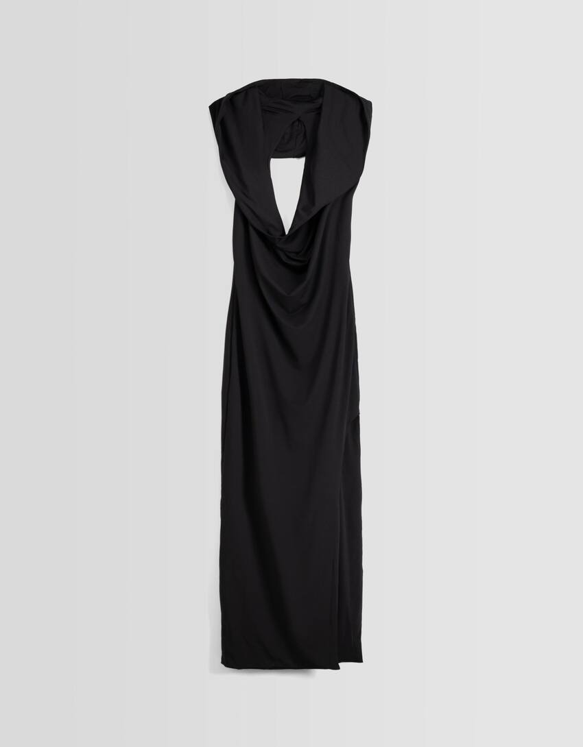Long dress with hood-Black-4