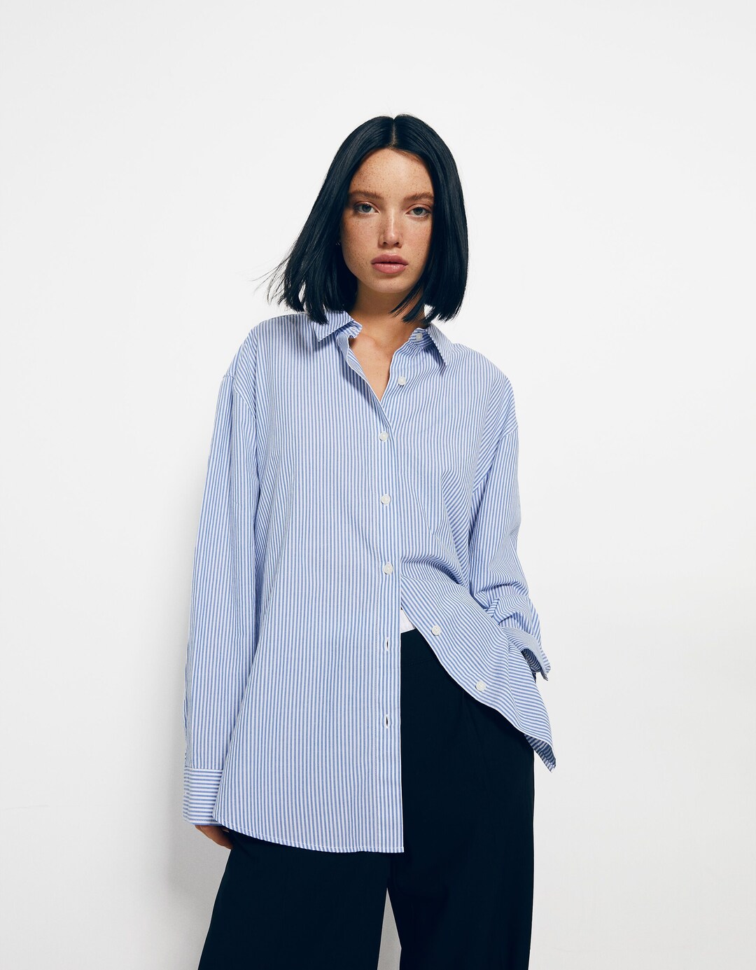 Striped long sleeve poplin shirt
