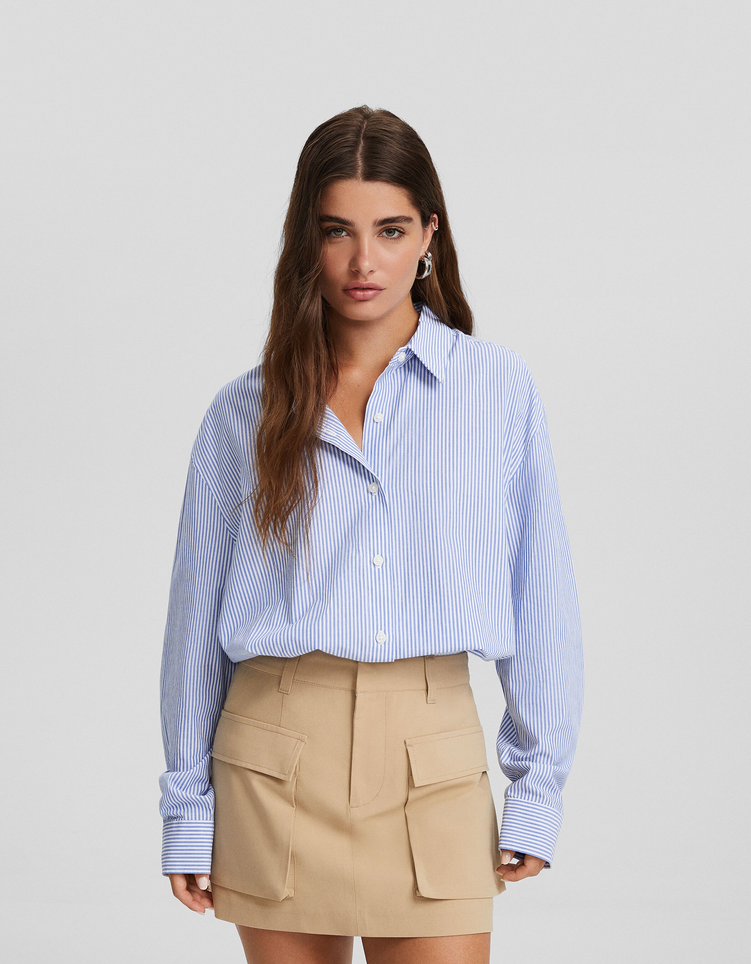 Camisa manga larga popel n rayas Camisas y blusas Mujer Bershka