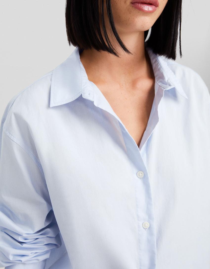 Chemise manches longues popeline-Bleu claire-2