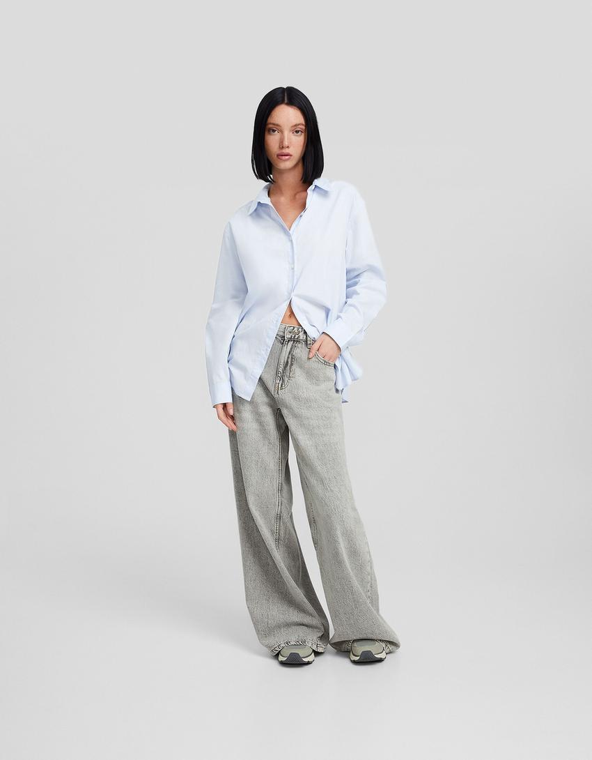 Chemise manches longues popeline-Bleu claire-3