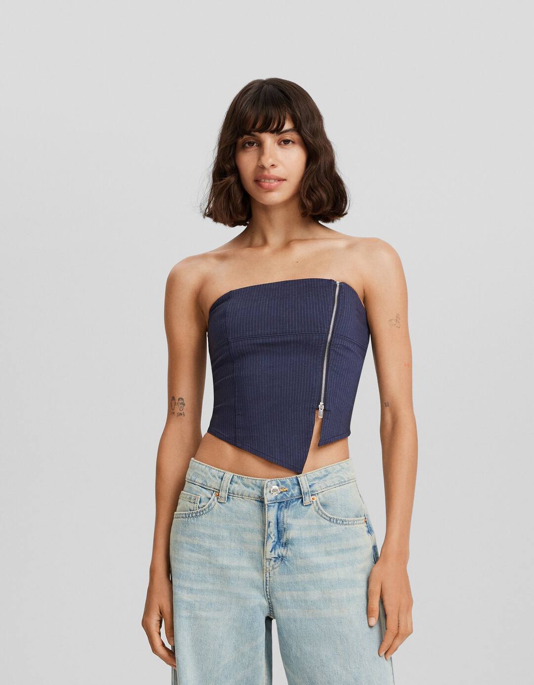 Fitted pinstripe bandeau top