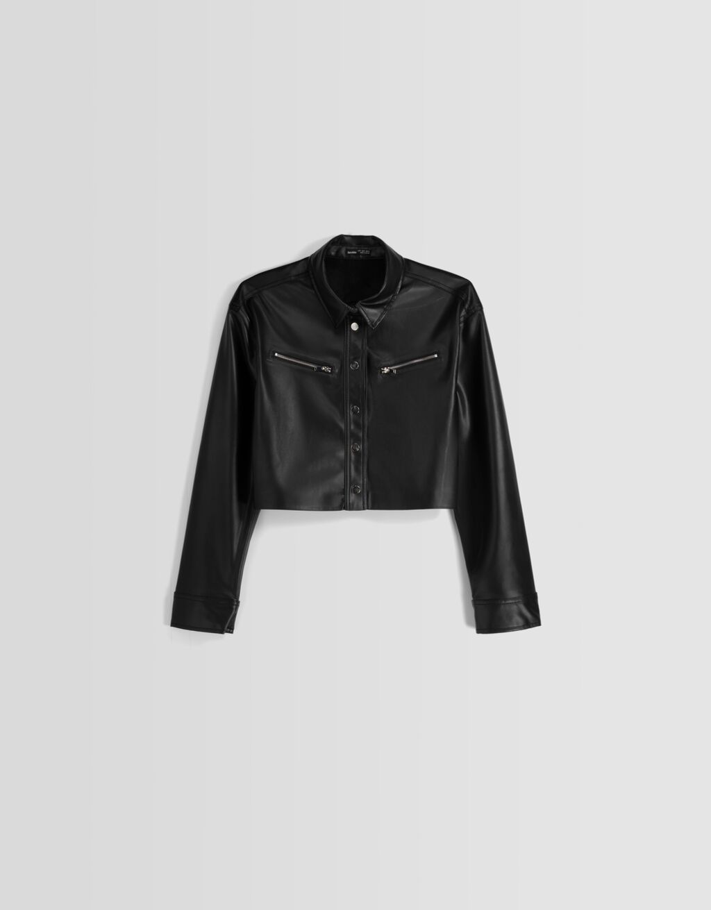 Long sleeve cropped faux leather shirt with zips