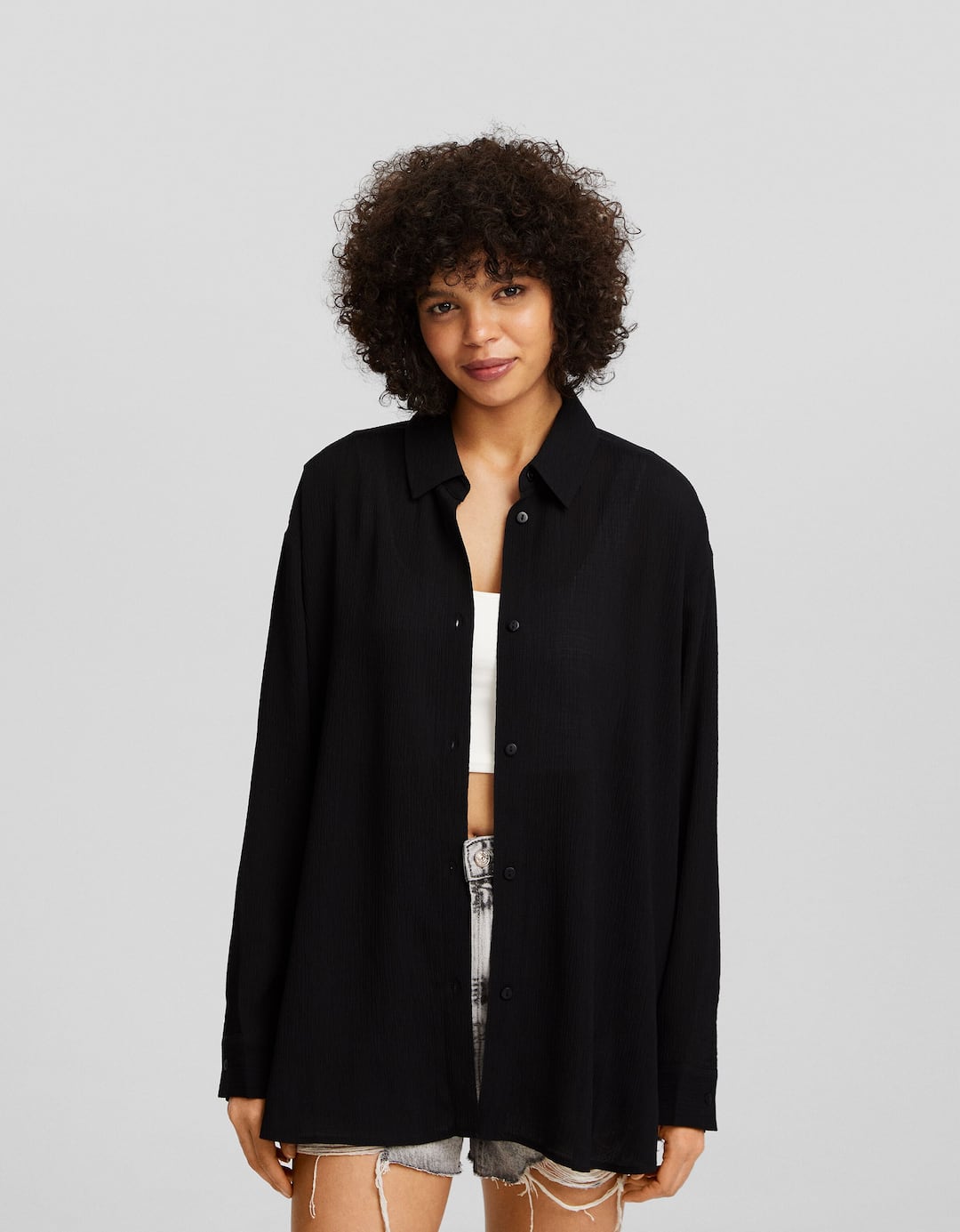 Long sleeve oversize crepe shirt
