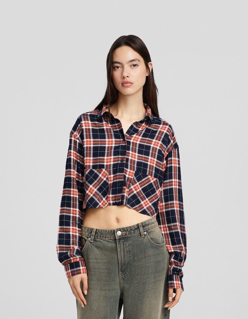 Cropped long sleeve plaid shirt - Shirts and blouses - BSK Teen