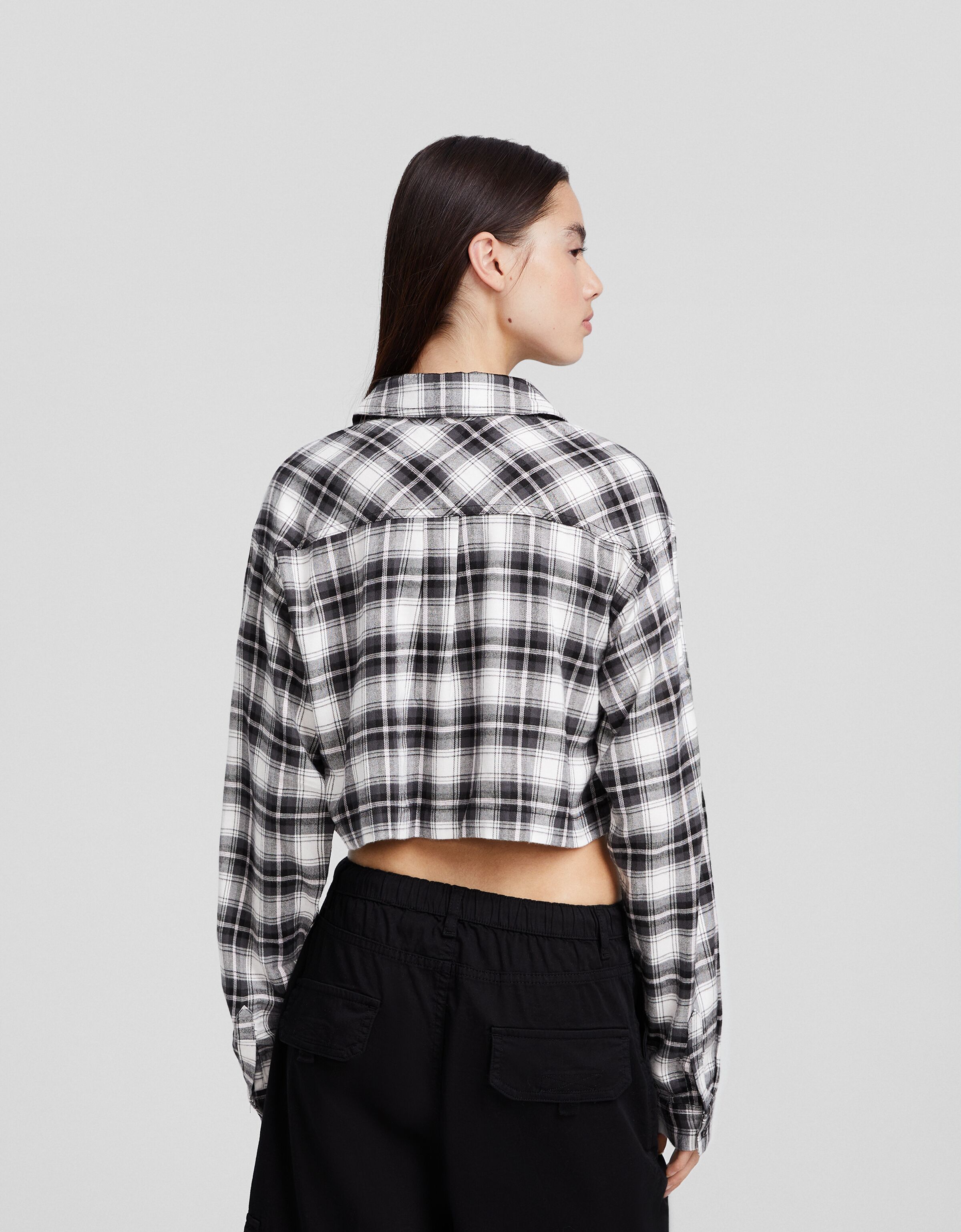 Camisa manga larga cropped cuadros